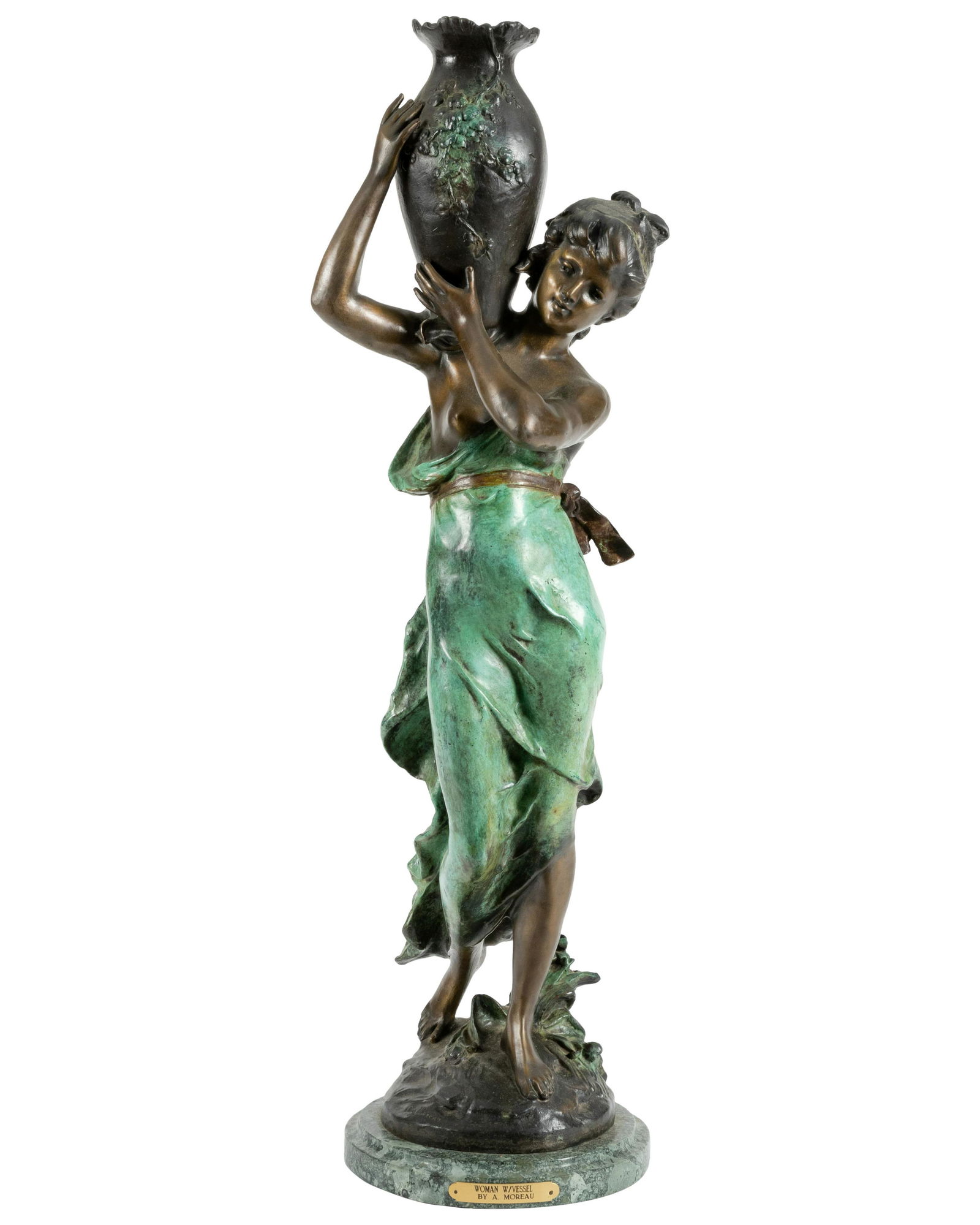 Auguste Moreau - Standing Woman with Vessel: Description - Auguste Moreau (1834-1917) standing woman with vessel, signed. Dimensions - 36.5" x 10" x 9"
