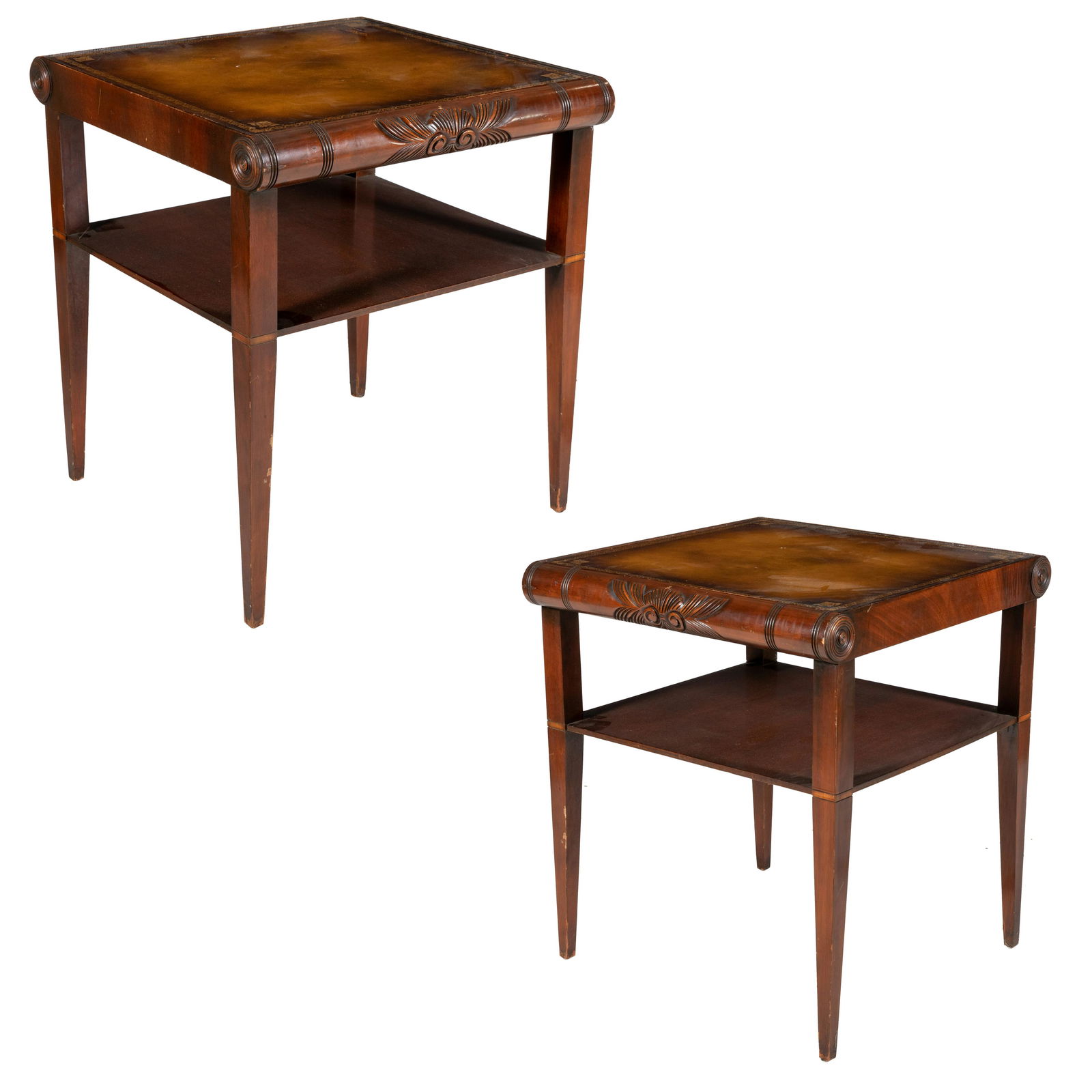 Leather Top Mahogany End Tables - Pair (1 of 5)