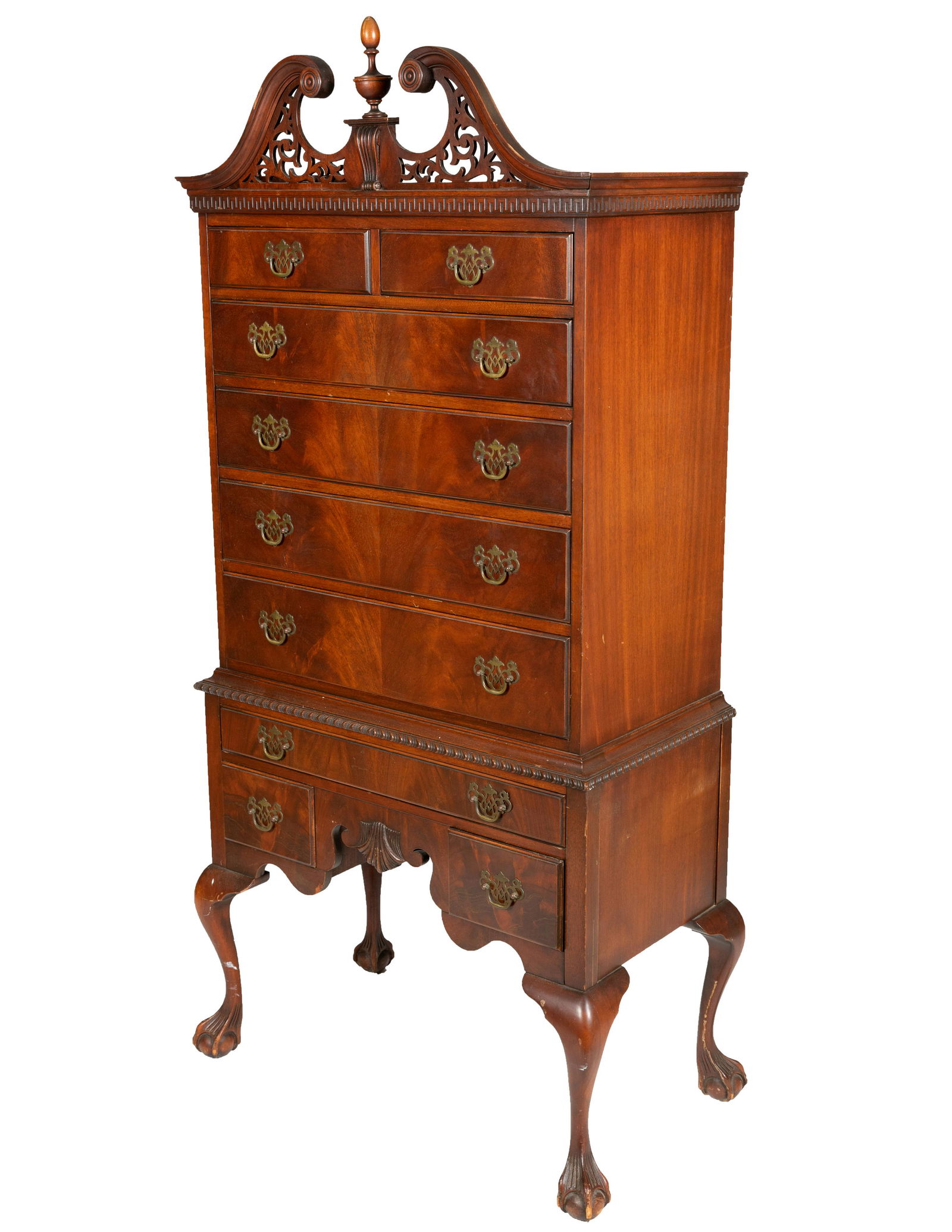 Vanleigh Furniture - Mahogany High Boy: Description - Vanleigh Furniture ball and claw mahogany high boy. Dimensions - 73" x 34" x 18"