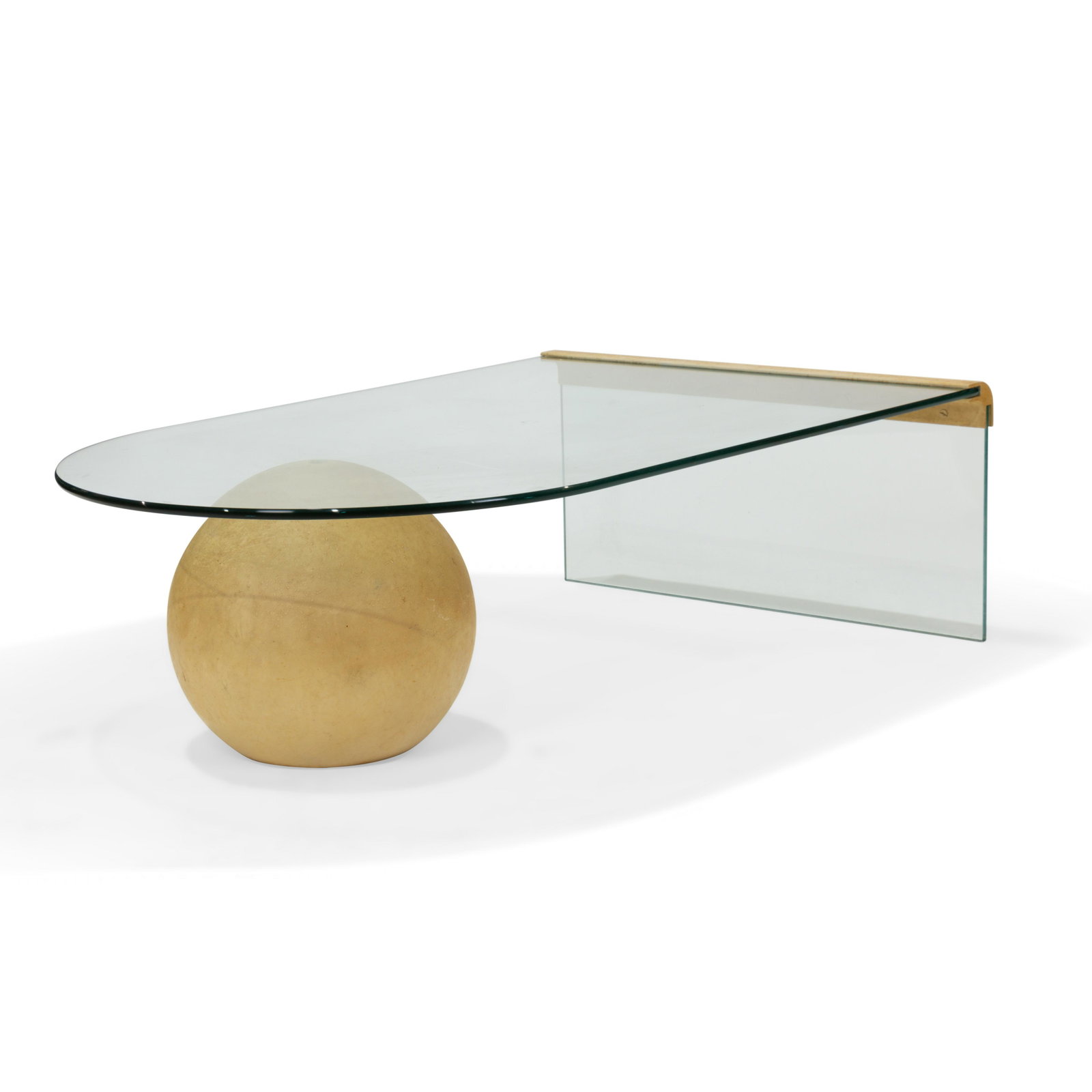 Brinda Pridgen - Glass Coffee Table: Description - Brinda Pridgen cantilever glass coffee table. Dimensions - 15" x 48" x 30"