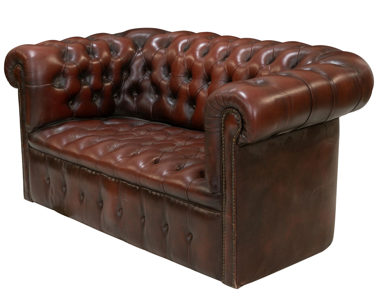 Chesterfield Leather Loveseat: Description - Chesterfield leather loveseat. Dimensions - 30" x 62" x 37"