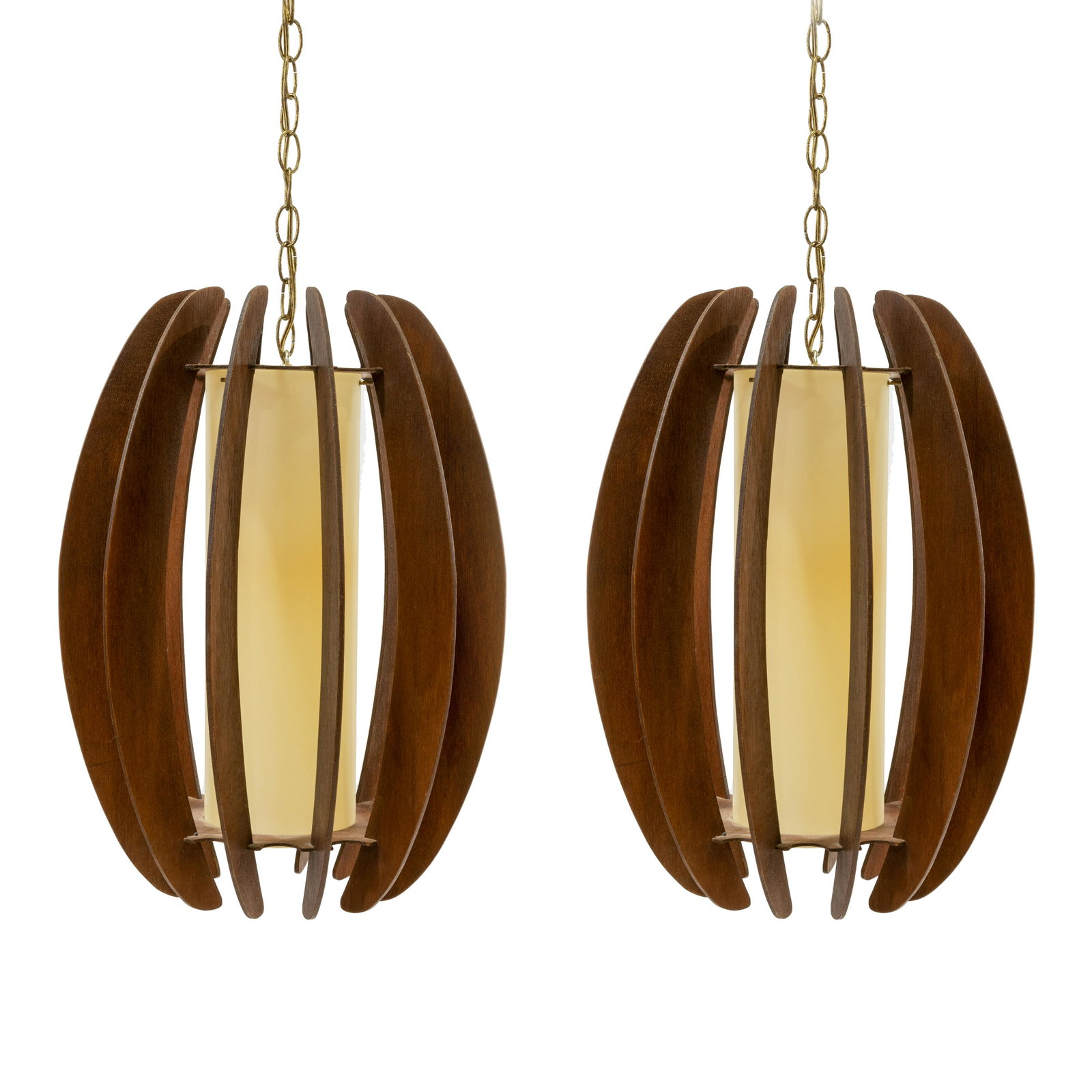 Mid Century Walnut Swag Fixtures: Description - Pair of mid century walnut swag fixtures. Dimensions - fixture- 20" x 15"