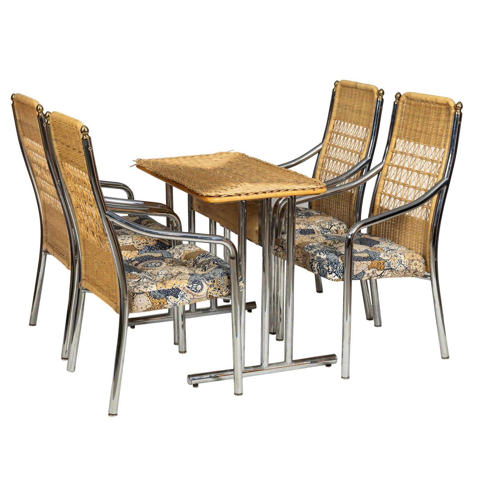 Chromcraft - Wicker and Chrome Kitchen Set: Description - Chromcraft wicker and chrome kitchen set. Dimensions - chairs - 41" x 21" x 21"