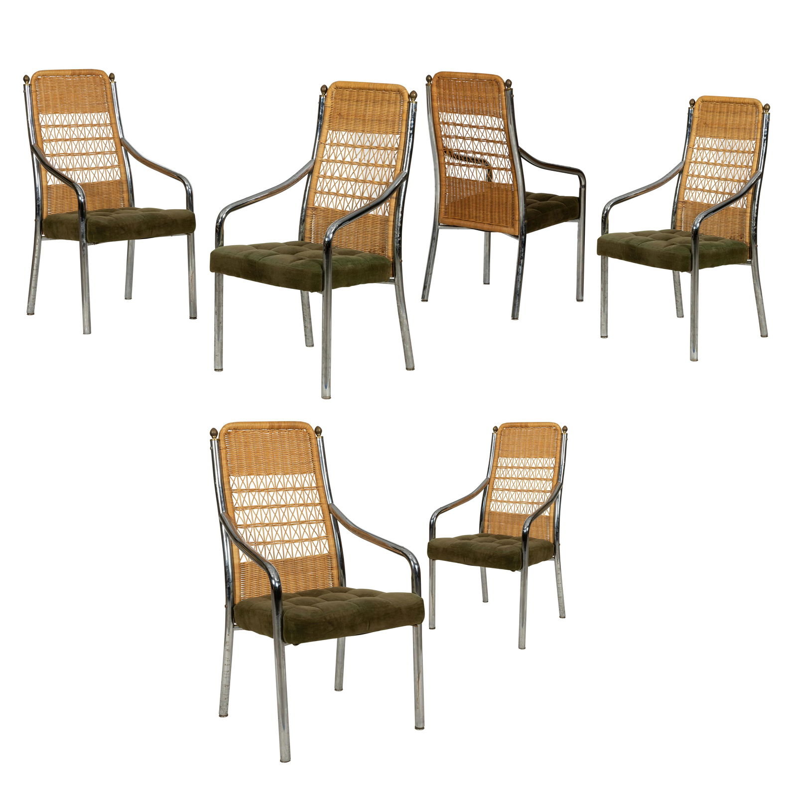 Chromcraft - Dining Chairs - Six: Description - Set of 6 Chromcraft chrome and wicker dining chairs. Dimensions - 40" x 18" x 19"