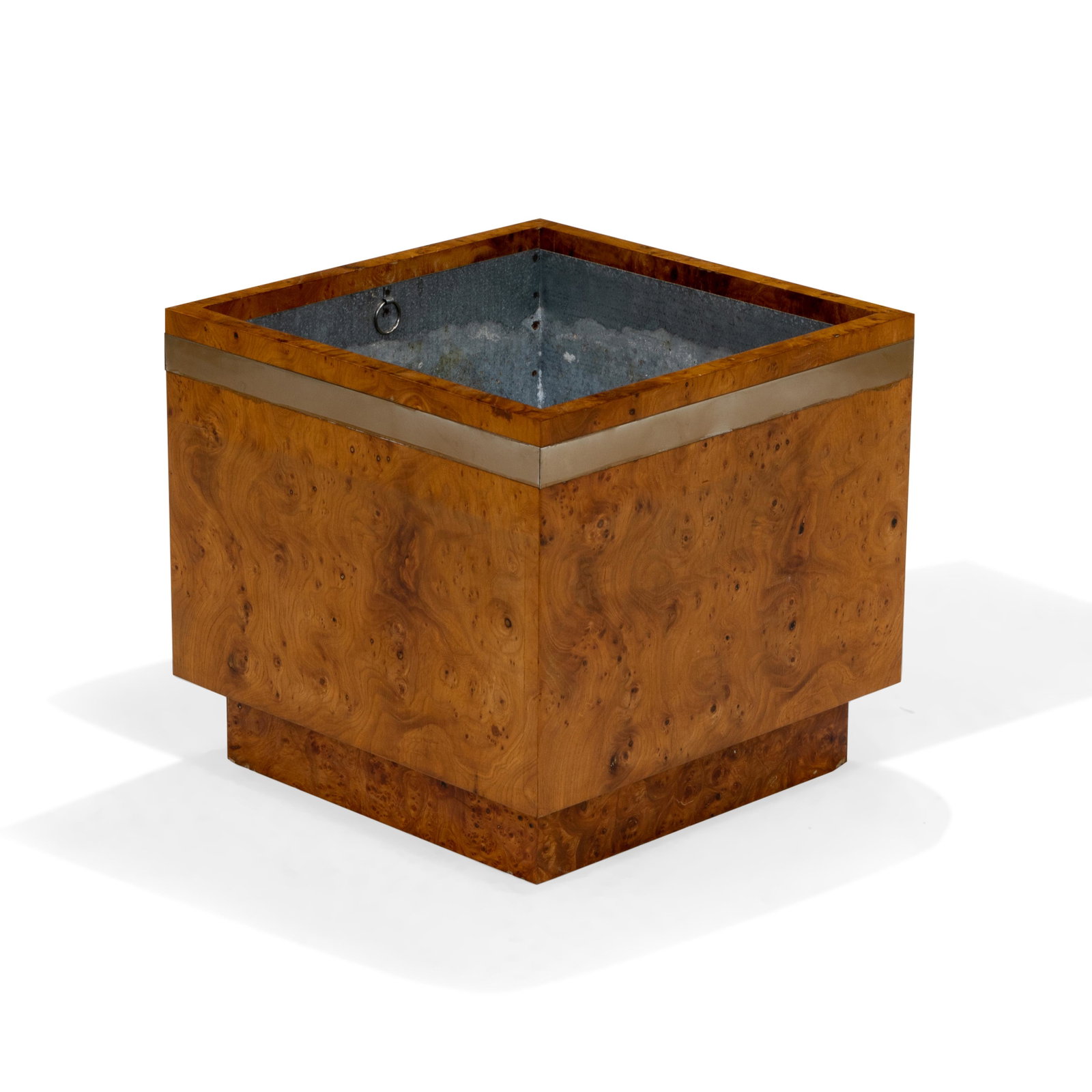 Milo Baughman (Attr.) - Planter: Description - Milo Baughman attributed burl and brass planter. Dimensions - 14.5" x 16"
