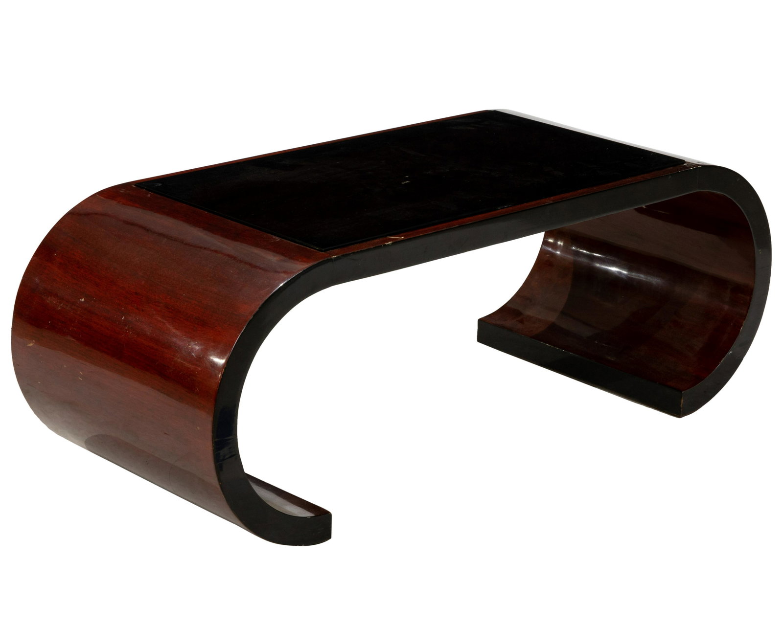 Lacquer and Smoked Glass Coffee Table: Description - Lacquer and smoked glass coffee table. Dimensions - 16" x 42" x 17.5"