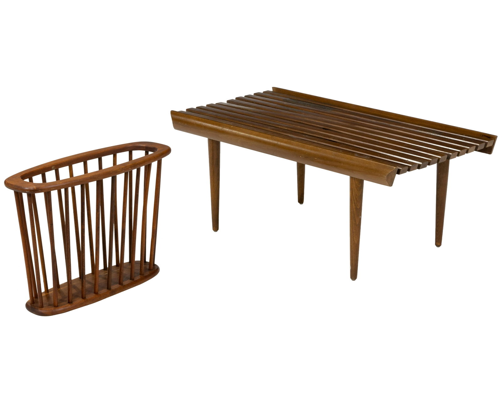 Slat Bench and Magazine Rack: Description - Slat bench and magazine rack. Dimensions - bench- 15" x 36" x 19"