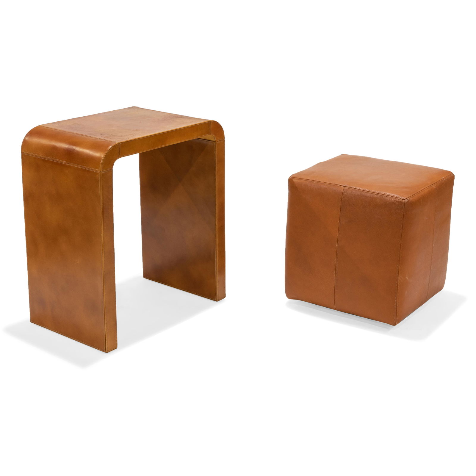 Leather Wrapped Table and Ottoman (1 of 2)