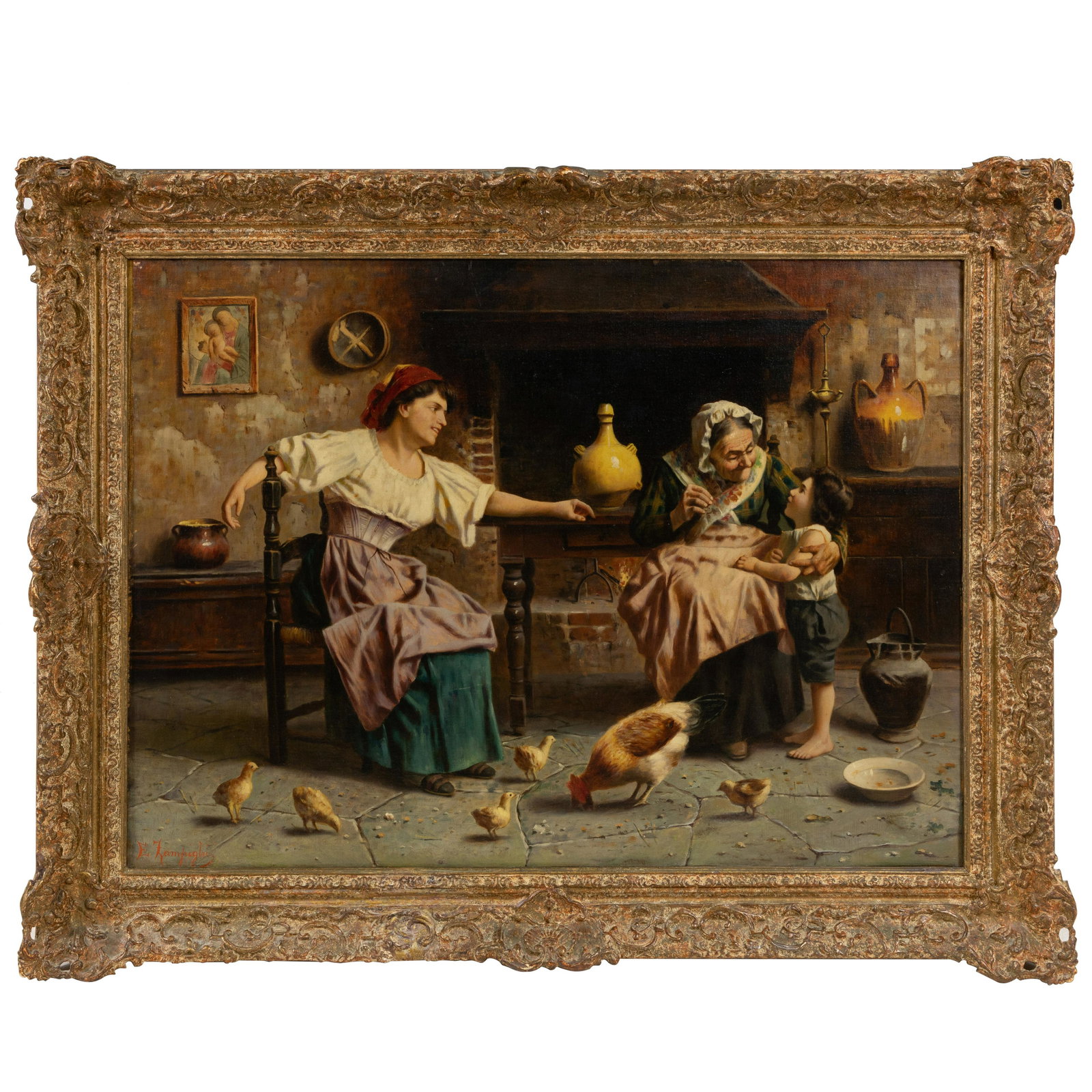 Eugenio Zampighi - Family Scene Oil on Canvas (1 of 8)