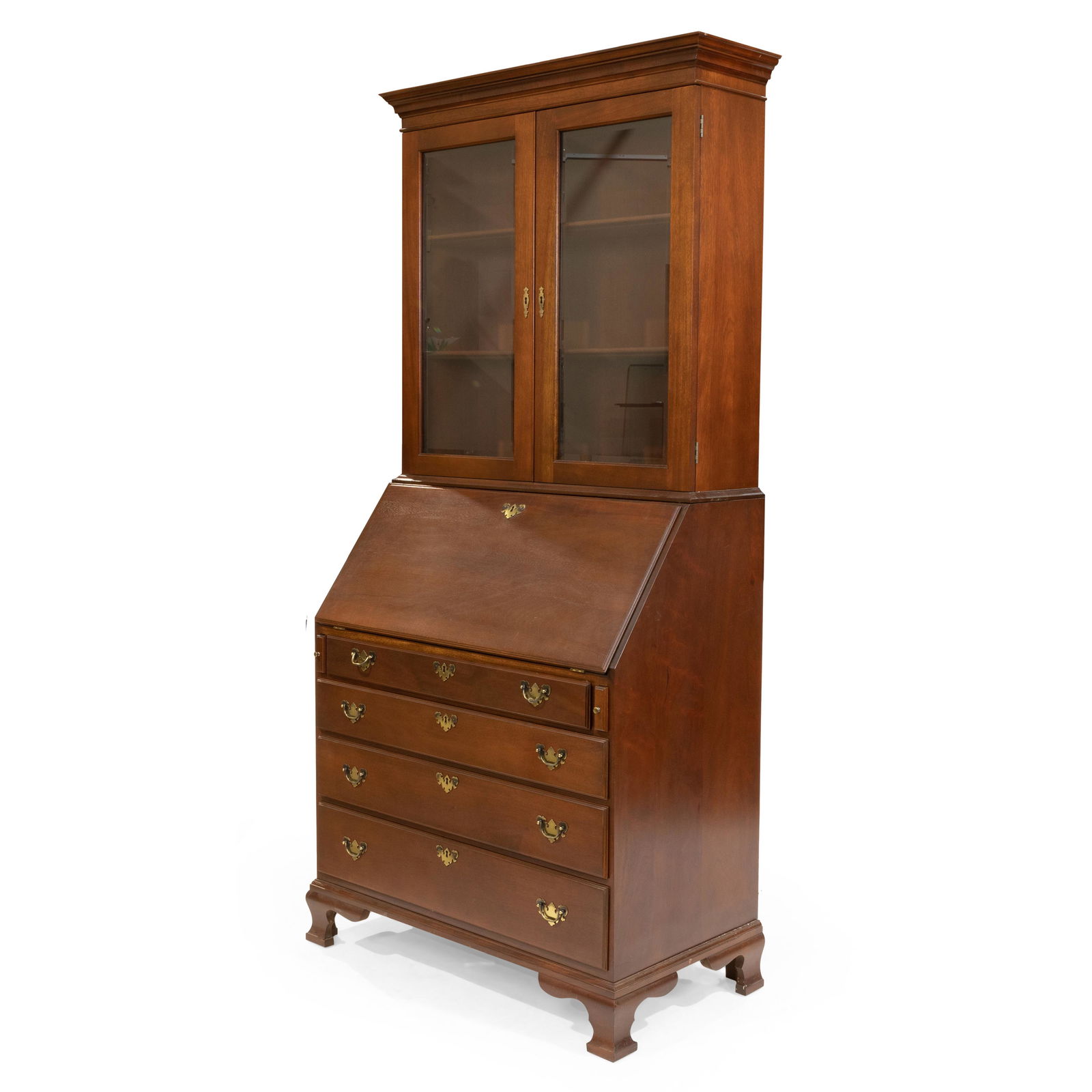 Two Part Cherry Secretary Desk: Description - Air Looms of Tomorrow by Craftique two part cherry secretary desk with beveled glass. Dimensions - 82" x 38" x 20"