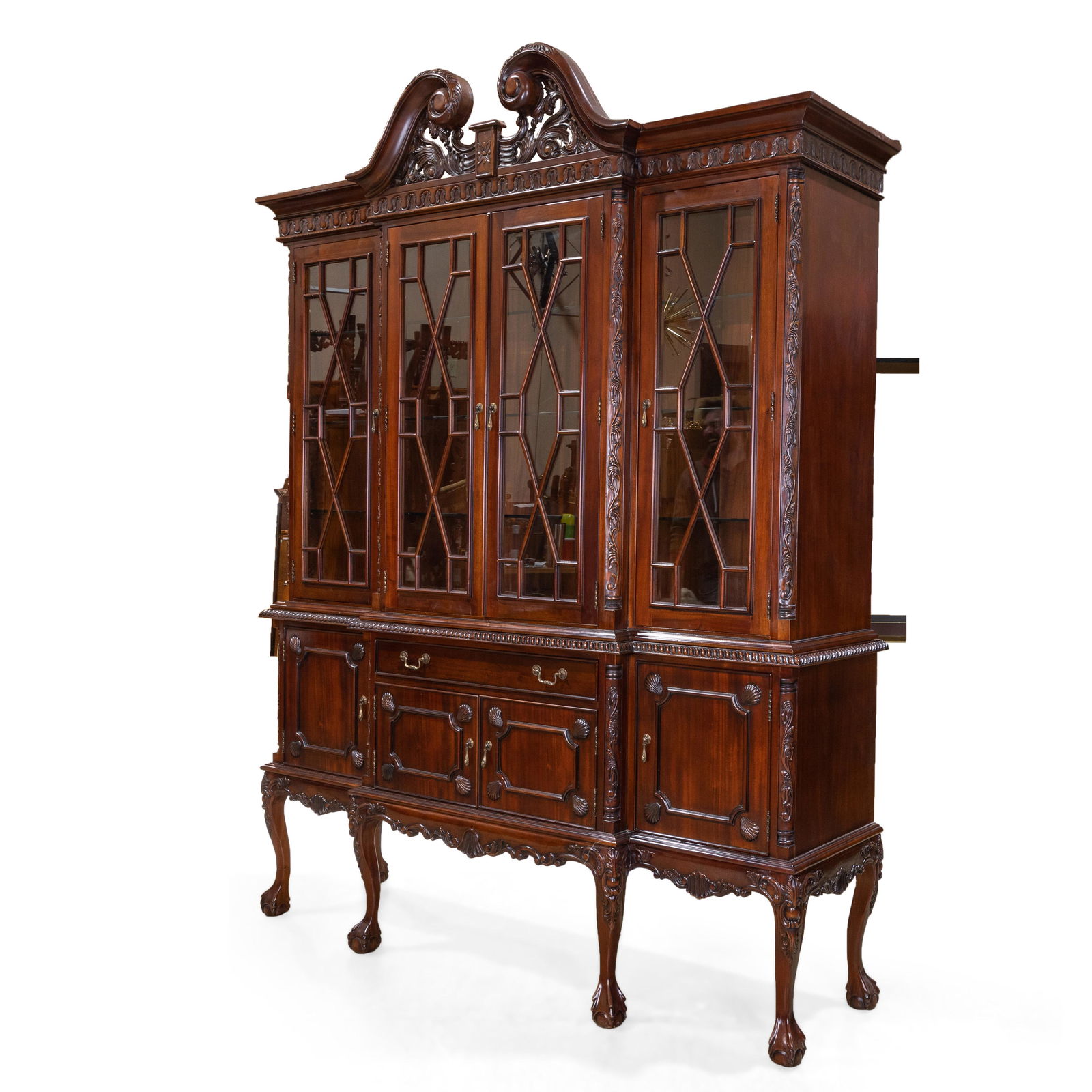 Two Part Carved Mahogany Breakfront (1 of 5)