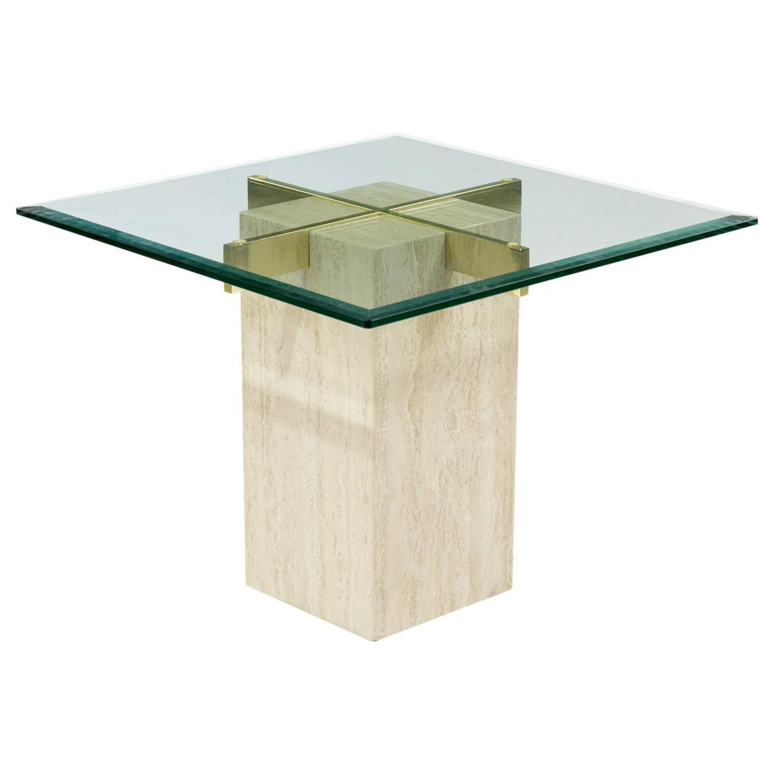 Travertine Brass and Glass Top Side Table (1 of 2)