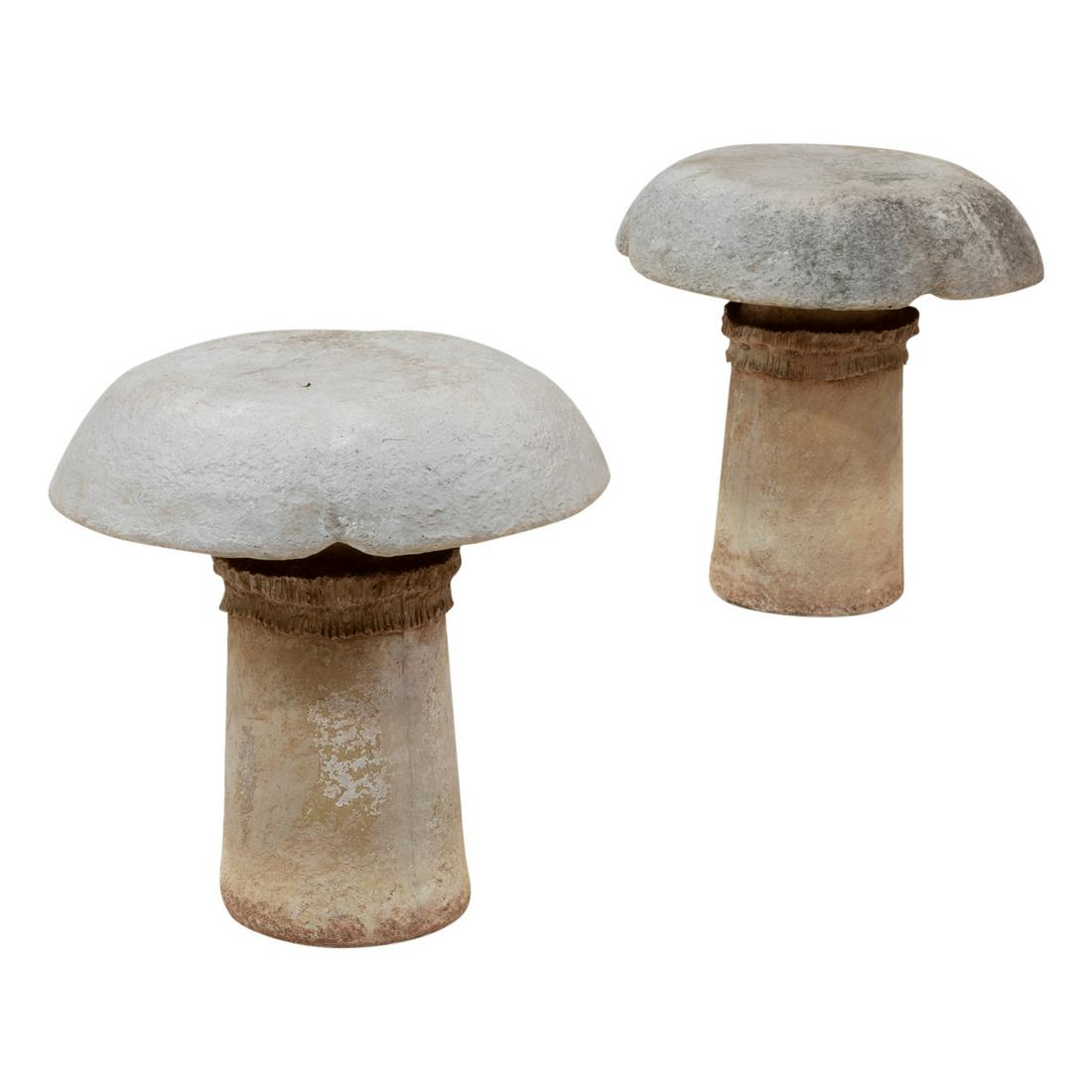 Composition Toadstools - Pair: Description - Pair of composition toadstools. Dimensions - 17" x 16"