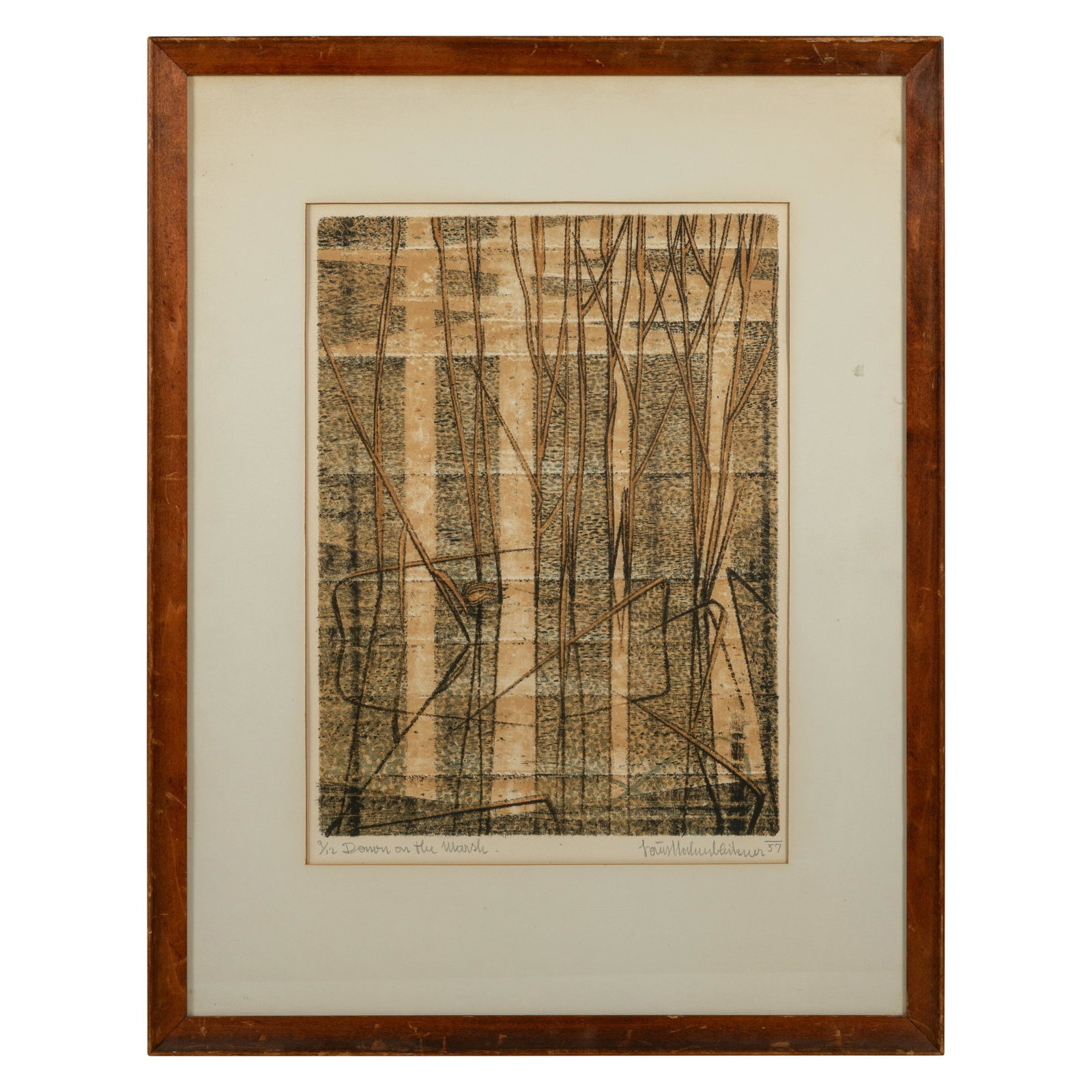 Abstract Lithograph - "Down on the Marsh": Description - Abstract lithograph "Down on the Marsh". Dimensions - frame- 27.5" x 21.5" sight-18" x 13"