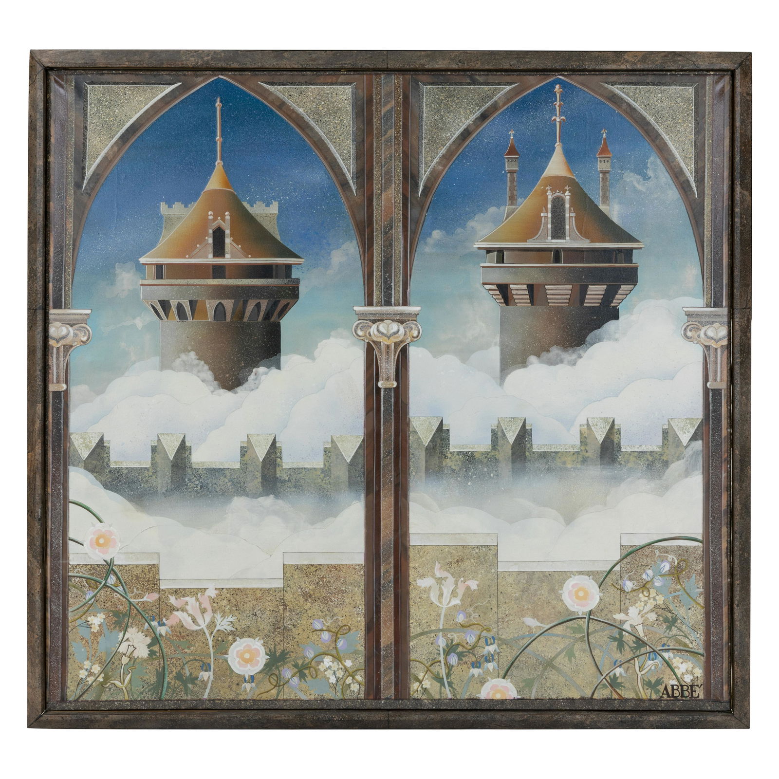 Dennis Abbe - Oil on Canvas: Description - Dennis Abbe large art deco oil on canvas. Dimensions - 50.5" x 53"