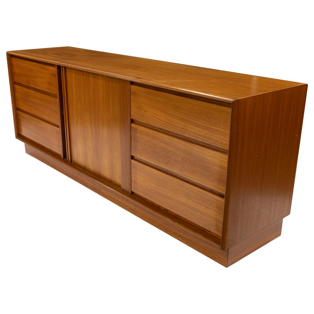 Danish Teak Tambour Credenza: Description - Danish teak tambour credenza. Dimensions - 29" x 75" x 19"