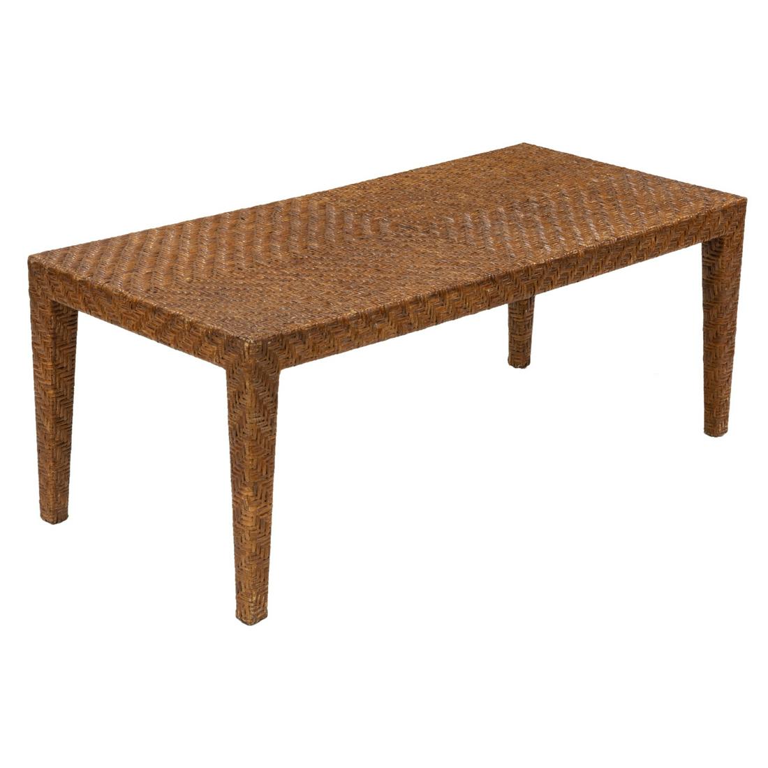 Whicker Wrapped Coffee Table: Description - Whicker wrapped coffee table. Dimensions - 19" x 48" x 22"