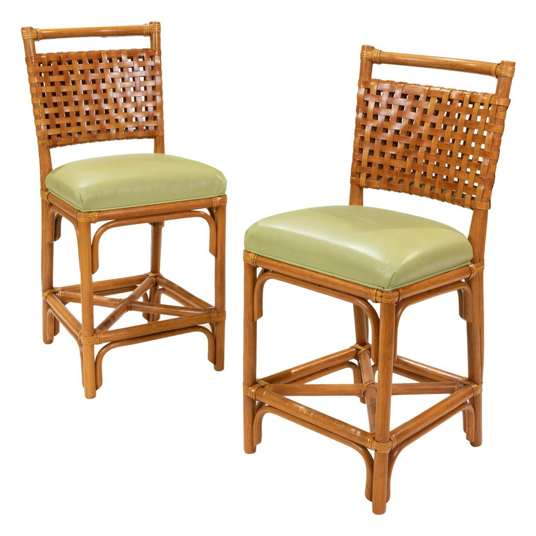Rattan and Leather Bar Stools - Pair (1 of 3)