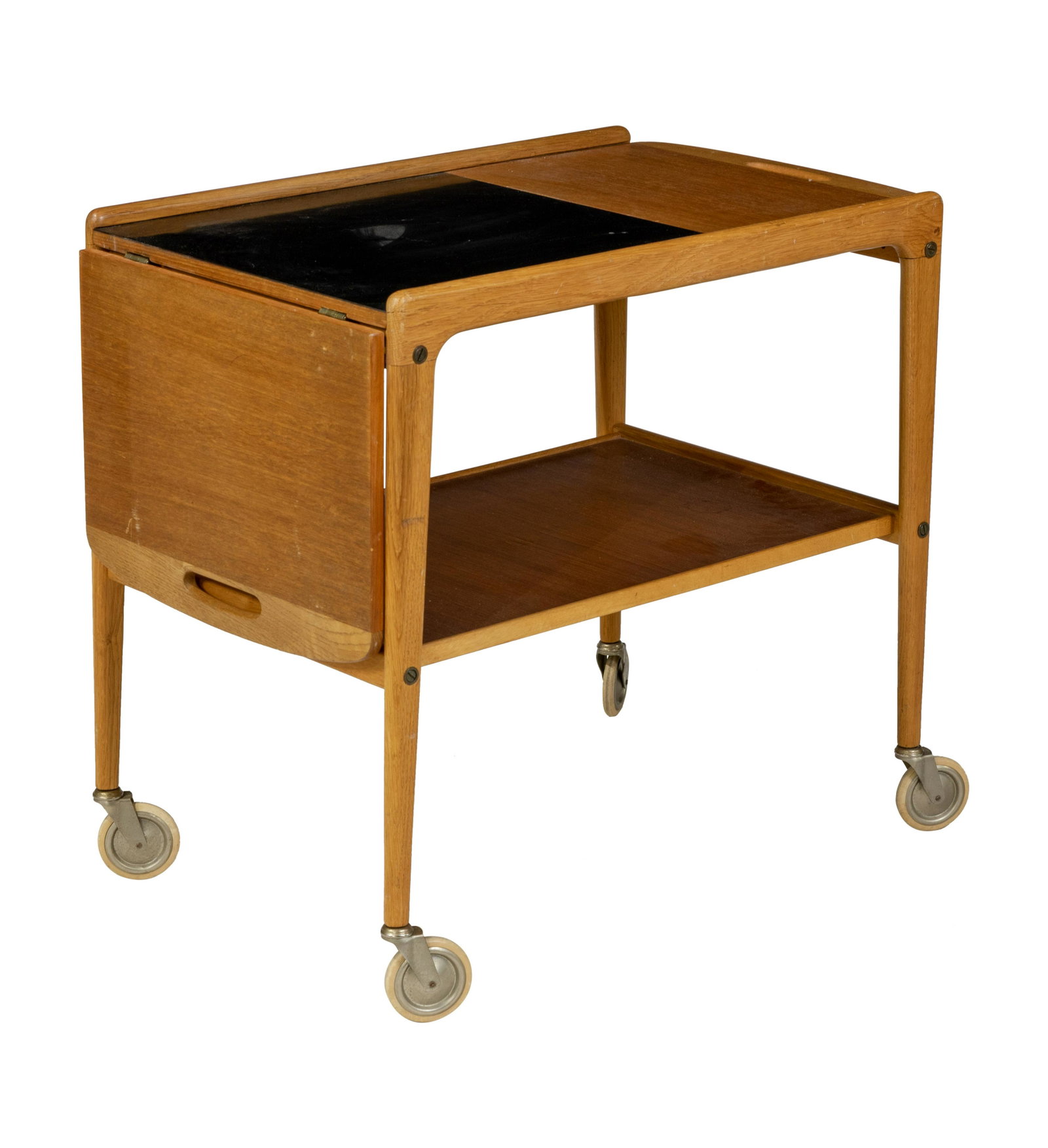 Teak Bar Cart: Description - Teak bar cart. Dimensions - 24" x 39" x 17"-open