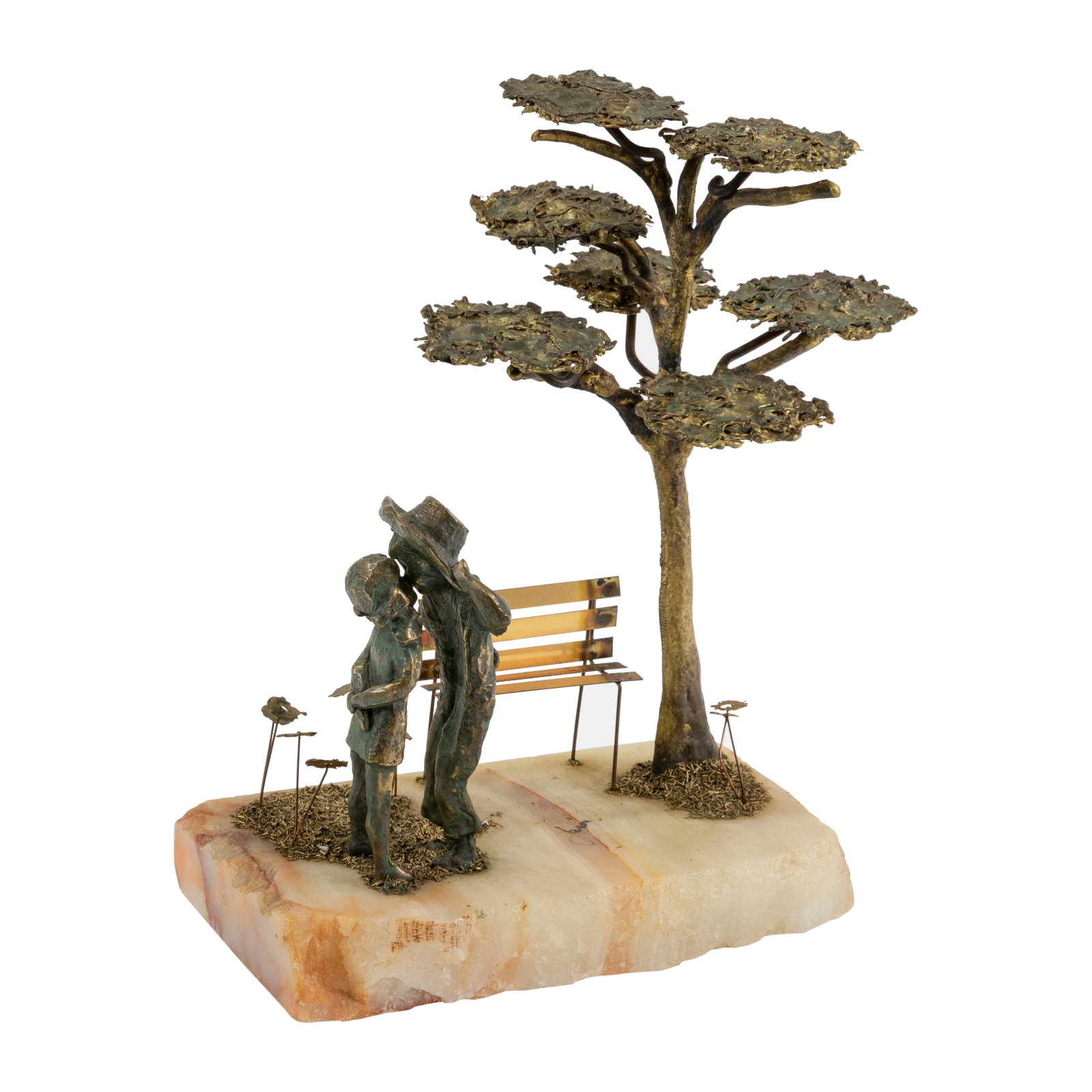 Curtis Jere Style Sculpture: Description - Curtis Jere style sculpture on onyx. Dimensions - 12" x 9" x 5"