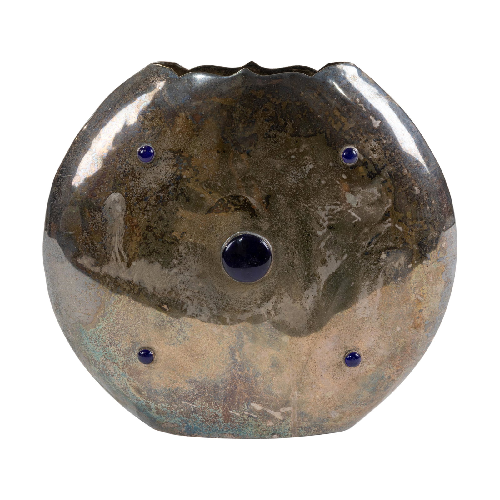 Jeweled Silver Plate Vase: Description - Jeweled silver plate vase. Dimensions - 11.5" x 12.5" x 2.5"