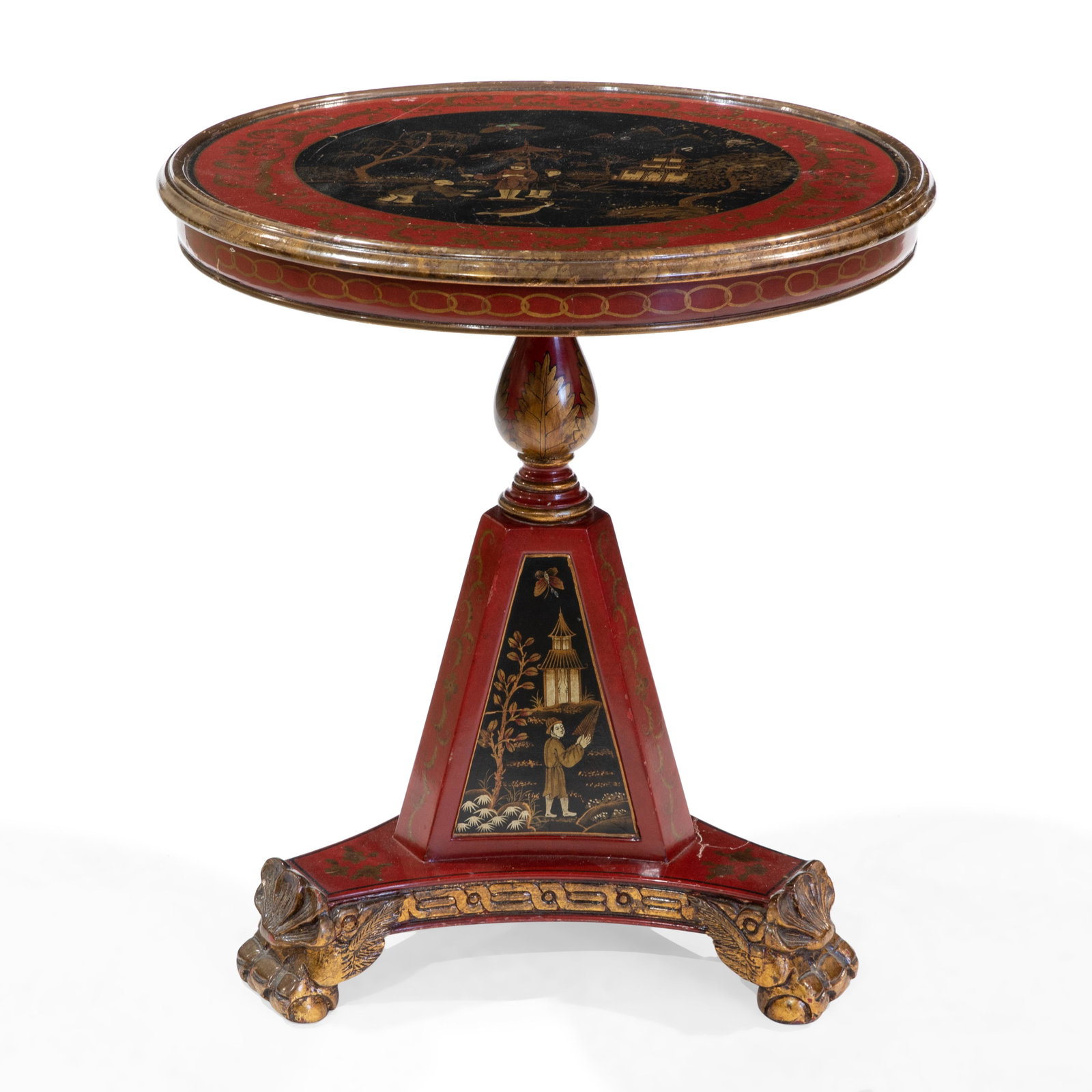 Regency Tilt Top Table: Description - Regency chinoiserie decorated tilt top table. Dimensions -