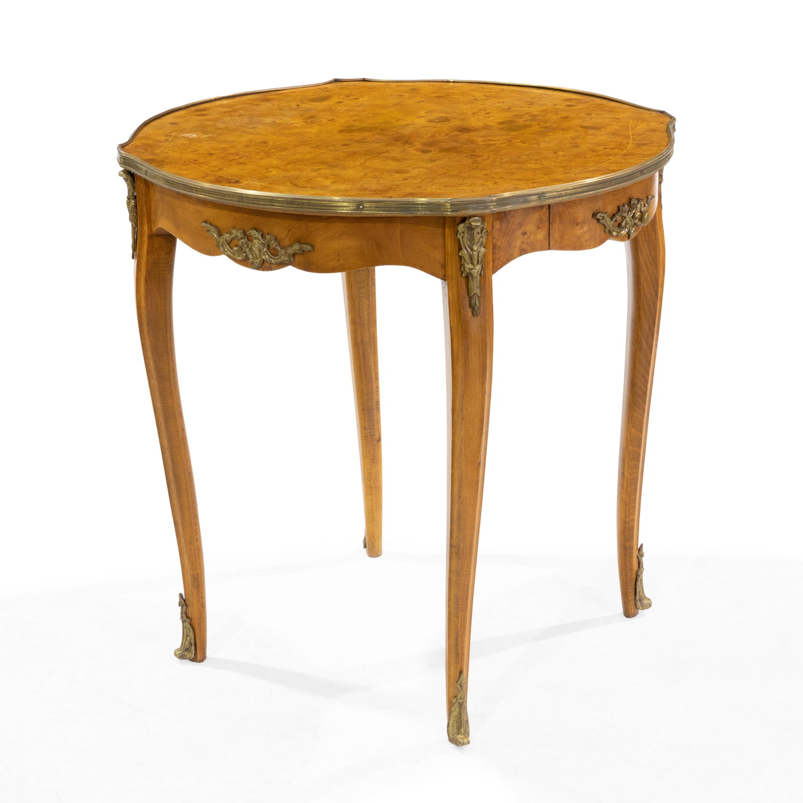 French Style Bronze Mounted Table: Description - French style bronze mounted table. Dimensions - 28" x 27"