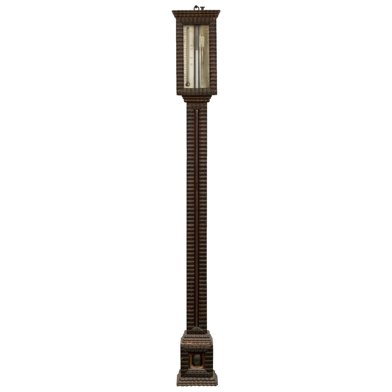 D.E. Lent Tramp Art Barometer: Description - Tramp art D.E. Lent barometer. Dimensions - 36" x 4.75" x 2.5"