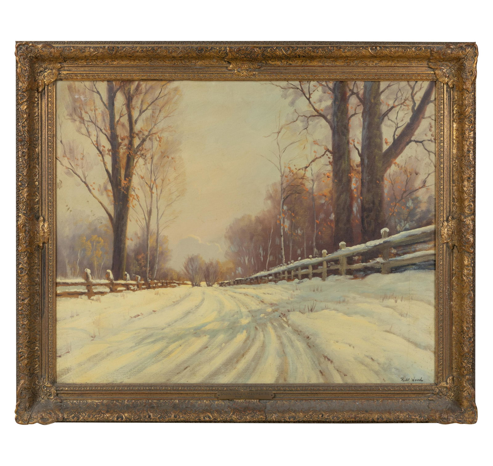 Robert Wood - Snow in New Hampshire: Description - Robert Wood Snow in New Hampshire oil on canvas. Dimensions - frame- 30" x 35.5"