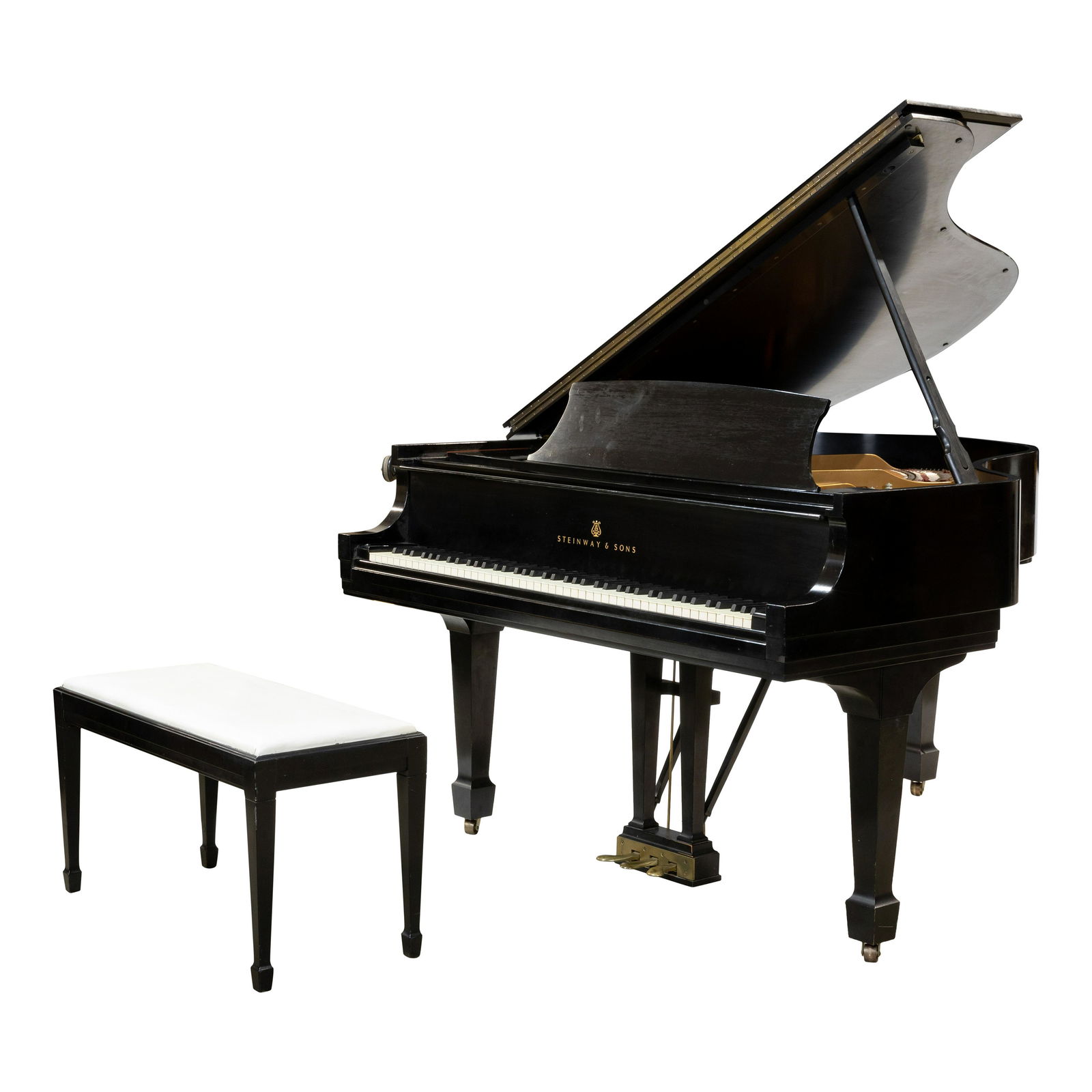 Steinway Grand Piano - Model M - SERIAL NUMBER 385108: Description - 1964 Steinway grand piano model M with ebony finish. Serial number 385108. Dimensions - 39" x 57"