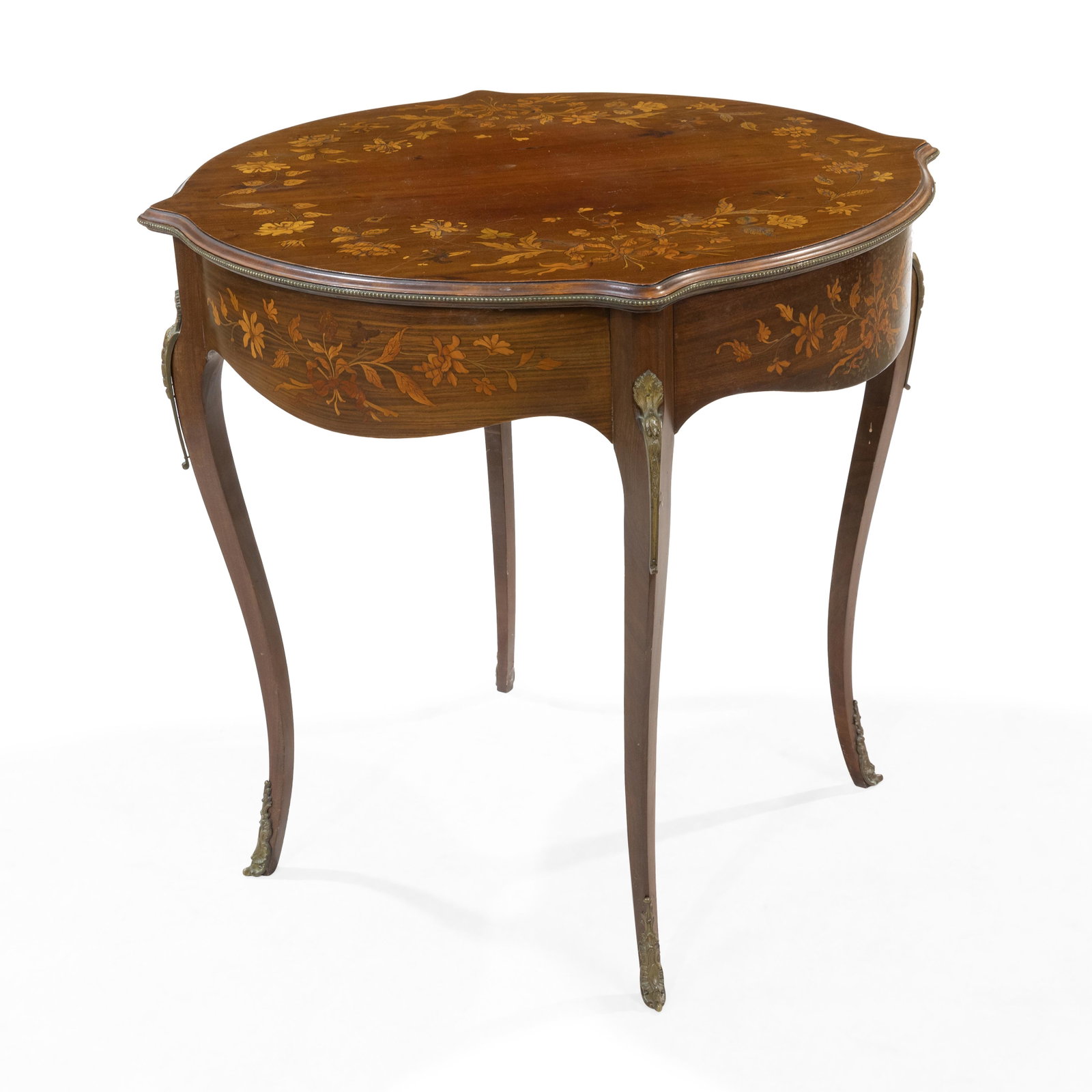 George Flint French Style Center Table: Description - George Flint French style inlaid center table. Dimensions - 29" x 29"