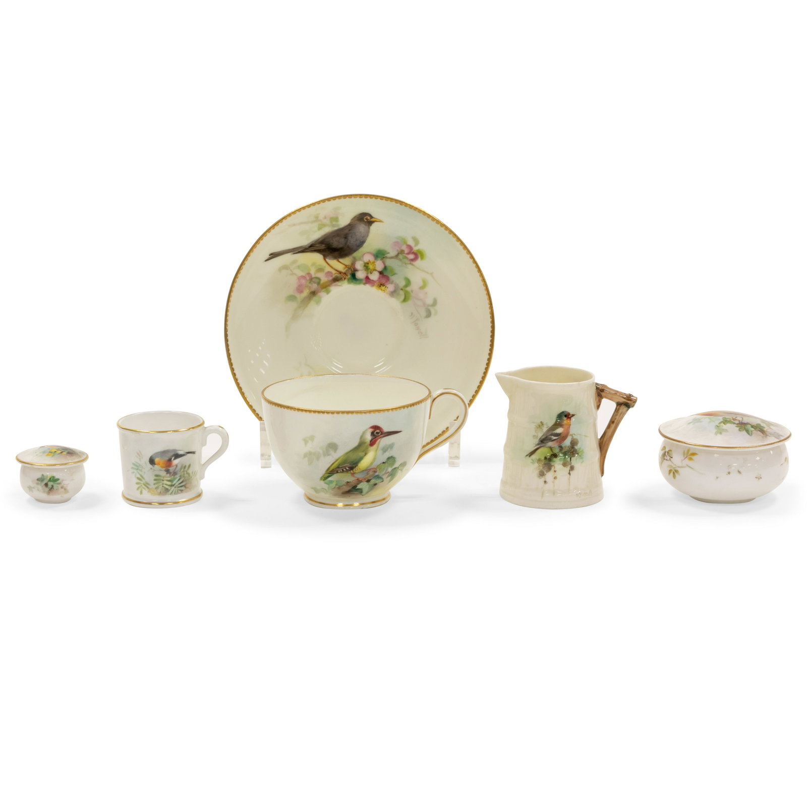 Royal Worcester Various Porcelain Pieces - 5: Description - Royal Worcester 5 various porcelain pieces with birds scene, some signed. Dimensions - 3.5" x 6" (cup & saucer)