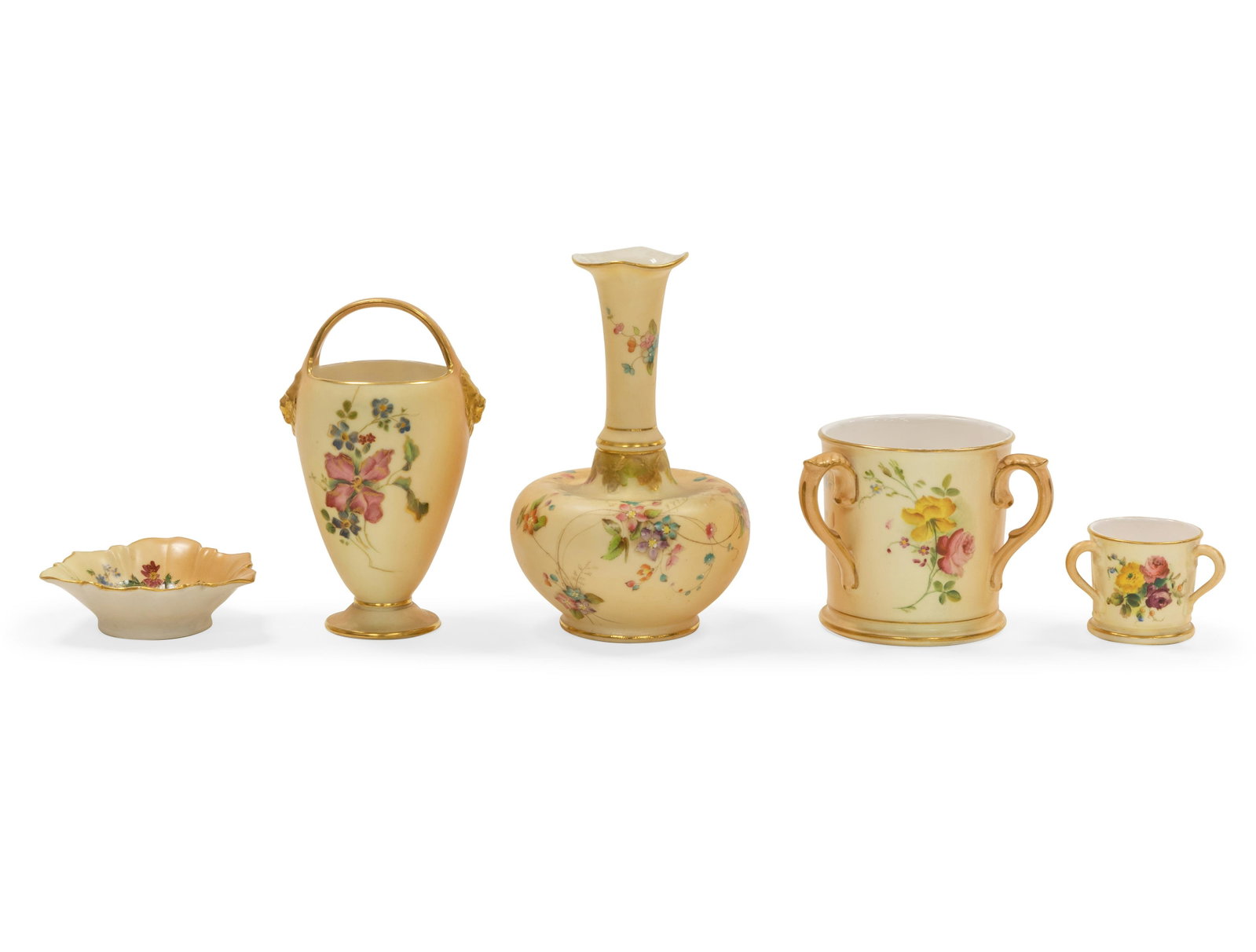 Royal Worcester 5 Piece Lot: Description - Royal Worcester 5 piece lot with loving cups. Dimensions - (largest) 6" x 3.5"