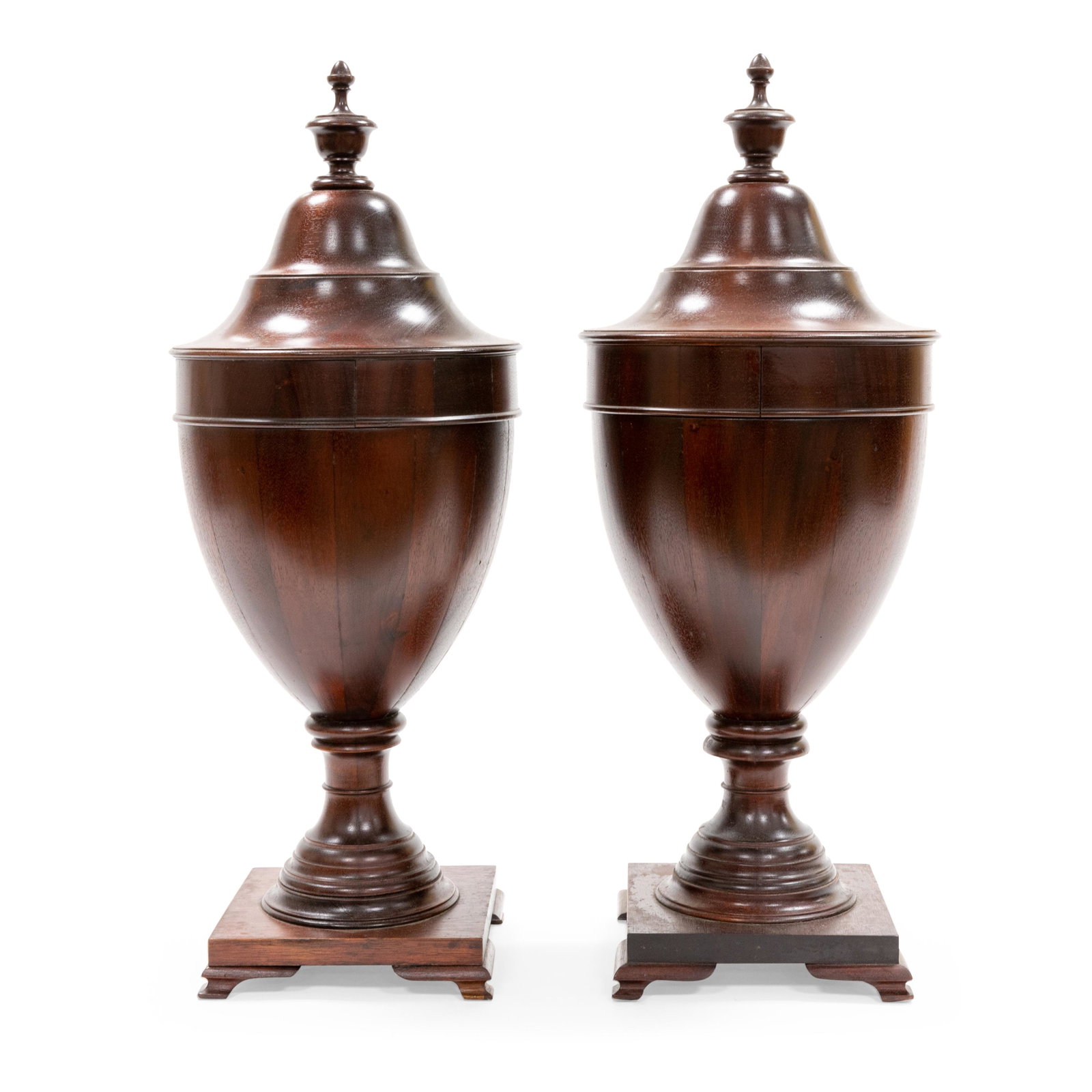 Mahogany Knife Urns - Pair: Description - Pair of mahogany knife urns. Dimensions - 27" x 10"