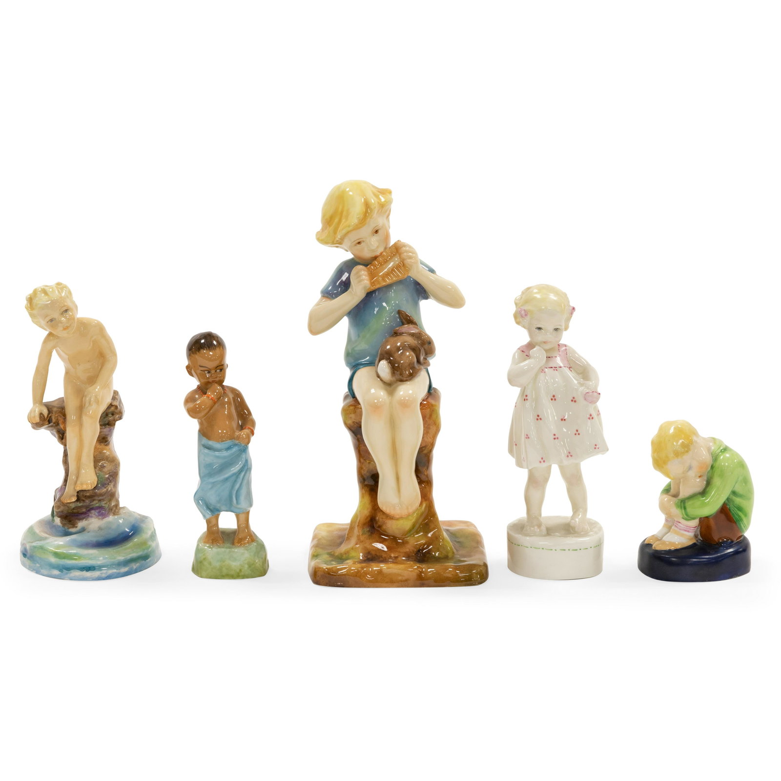 Royal Worcester Children Figurines - 5: Description - Royal Worcester children figurines all signed. 3 signed FG Doughty, 1 signed M.Cane 1 signed F Gertner. Dimensions - 8" x 3.5" (largest)