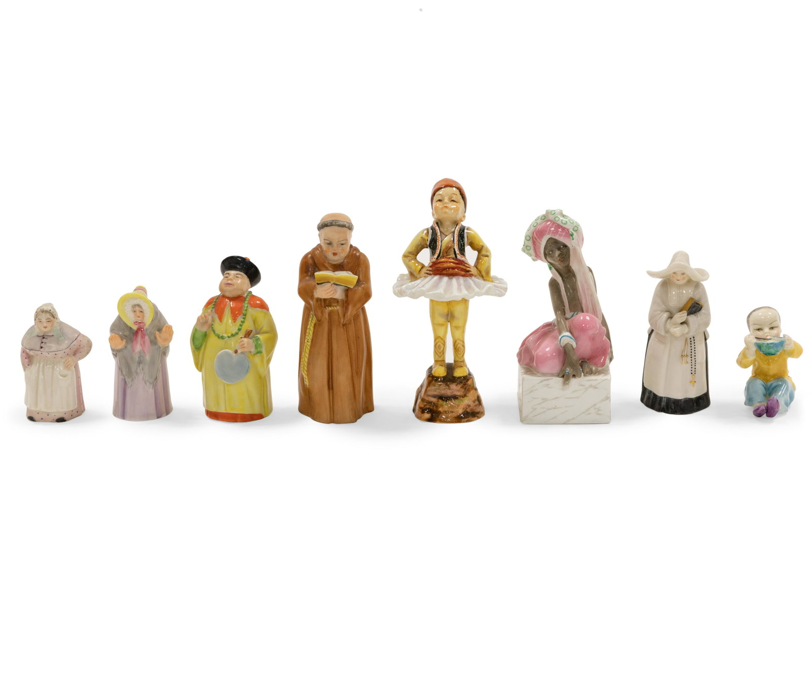 Royal Worcester Figures - 8: Description - Royal Worcester figures including monk, Greek, Nebian etc. Dimensions - (largest) 5" x 2.5"