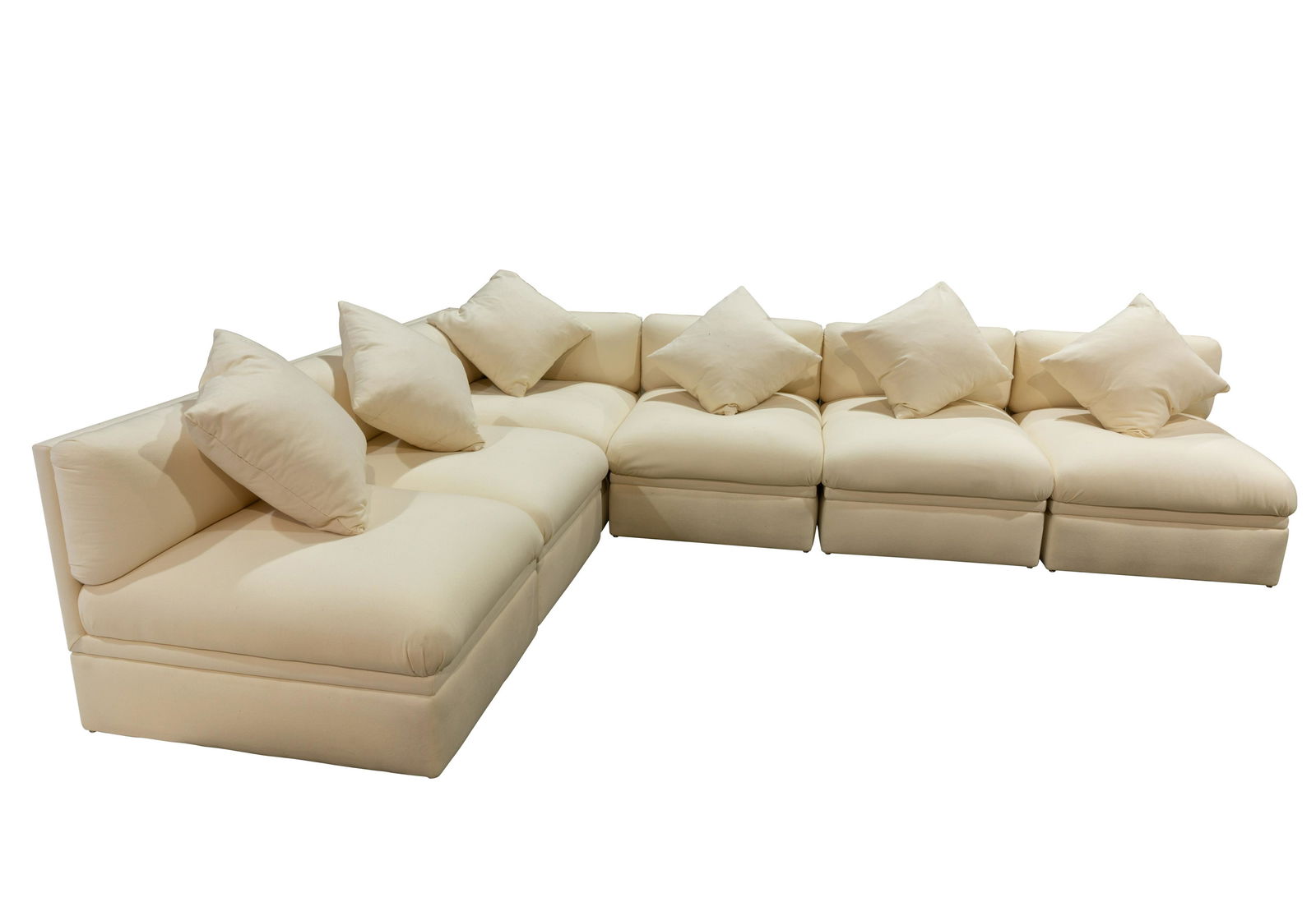 Brueton - Sectional Sofa: Description - A six part sectional sofa by Brueton, signed Dimensions - 29" tall x 130" x 99" x 36" deep.