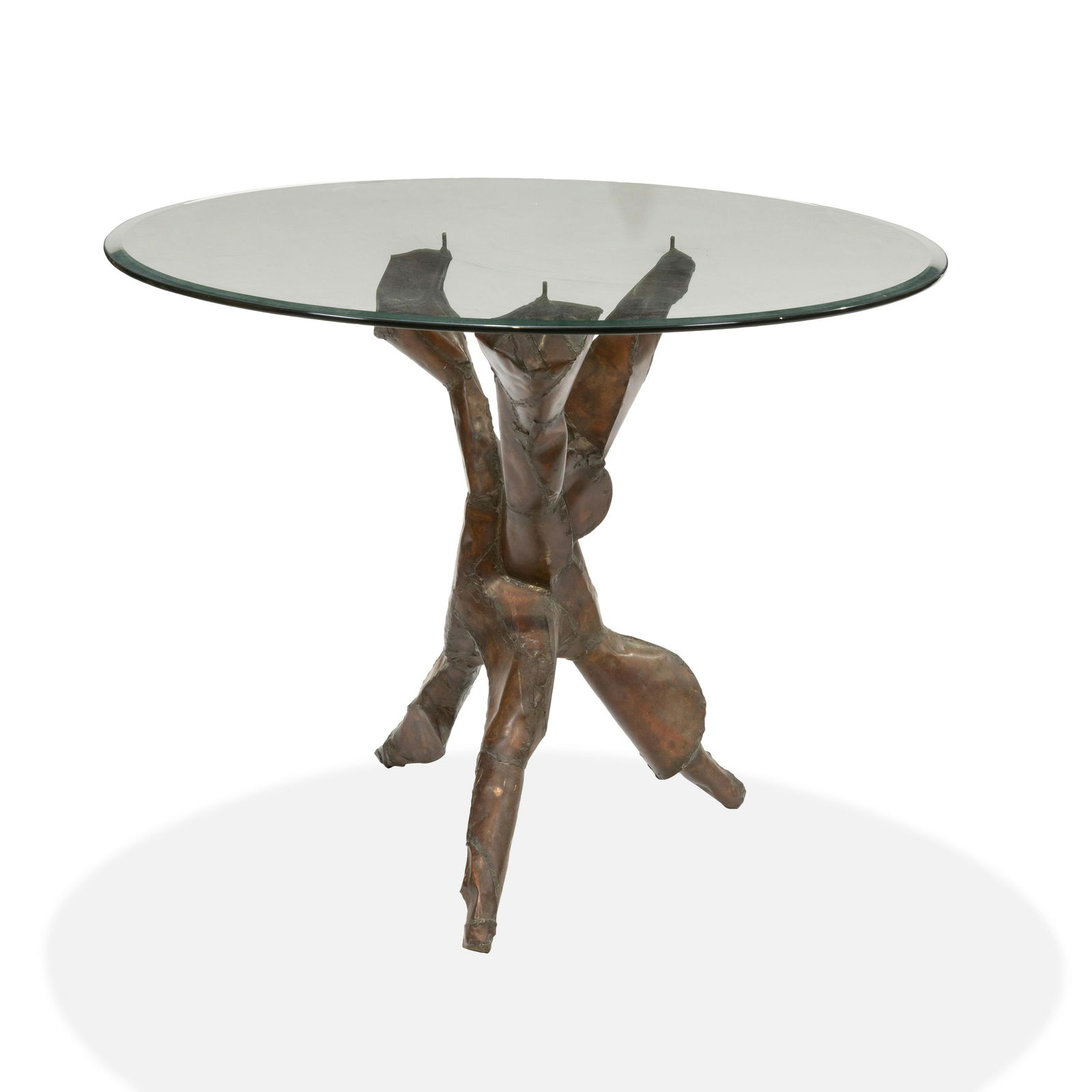 Brutalist Style Copper & Glass Center Table (1 of 4)