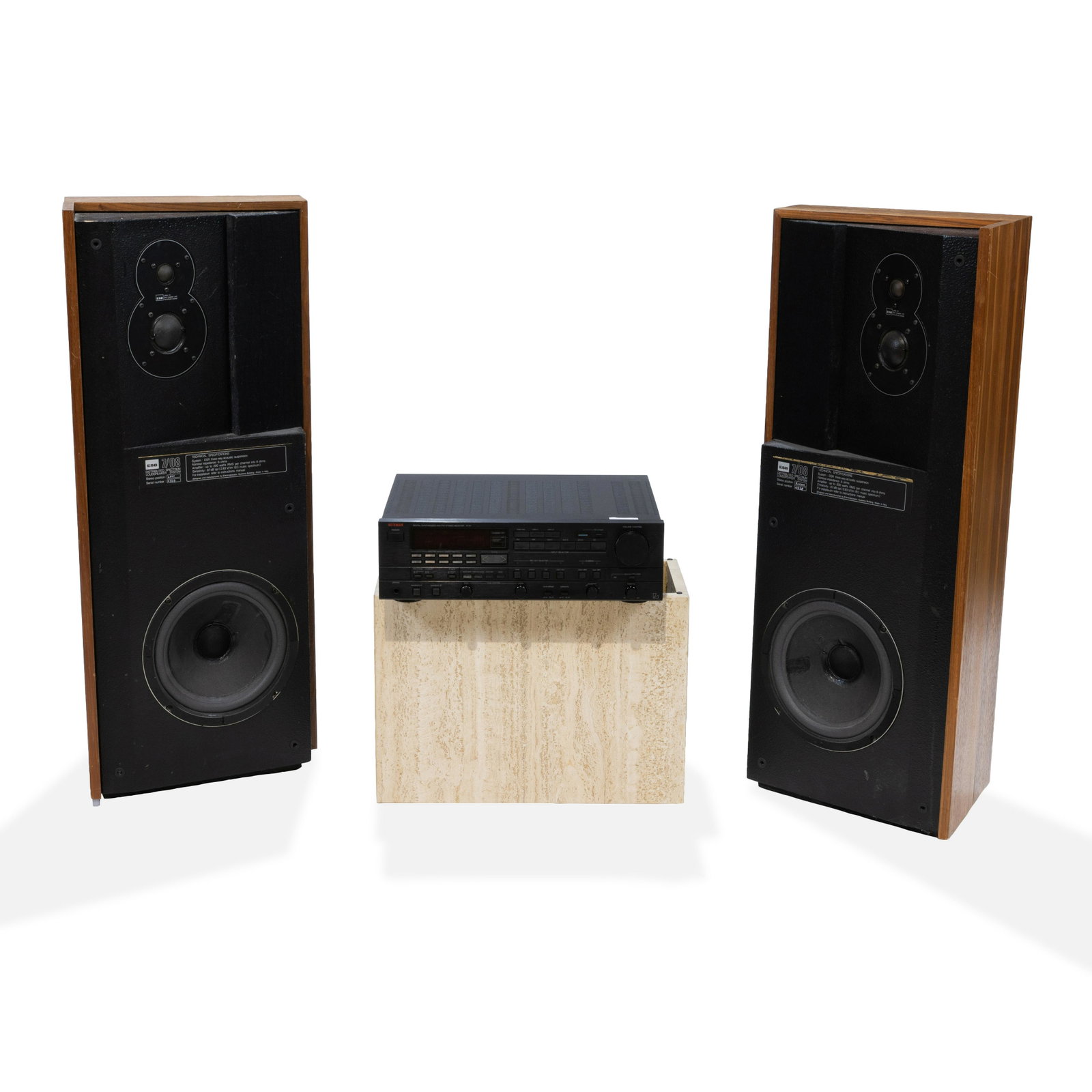Luxman R-117 Receiver & ESB Speakers: Description - A Luxman stereo receiver. 160 watts per channel. With two ESB Italian made speakers that have been refurbished. (PEDESTAL NOT INCLUDED) Dimensions - Speakers - 37" x 15"