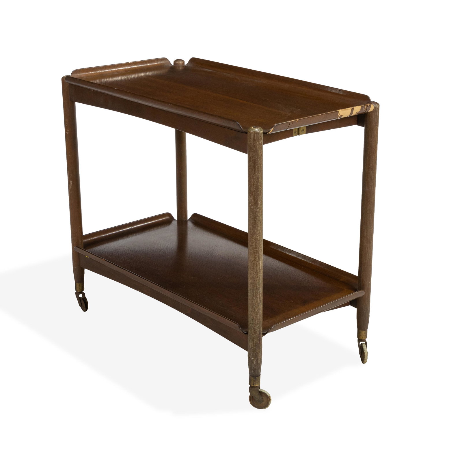 Collapsible Bent Ply Serving Cart: Description - A collapsible bar cart with bent ply trays. Dimensions - 26" x 30" x 16"