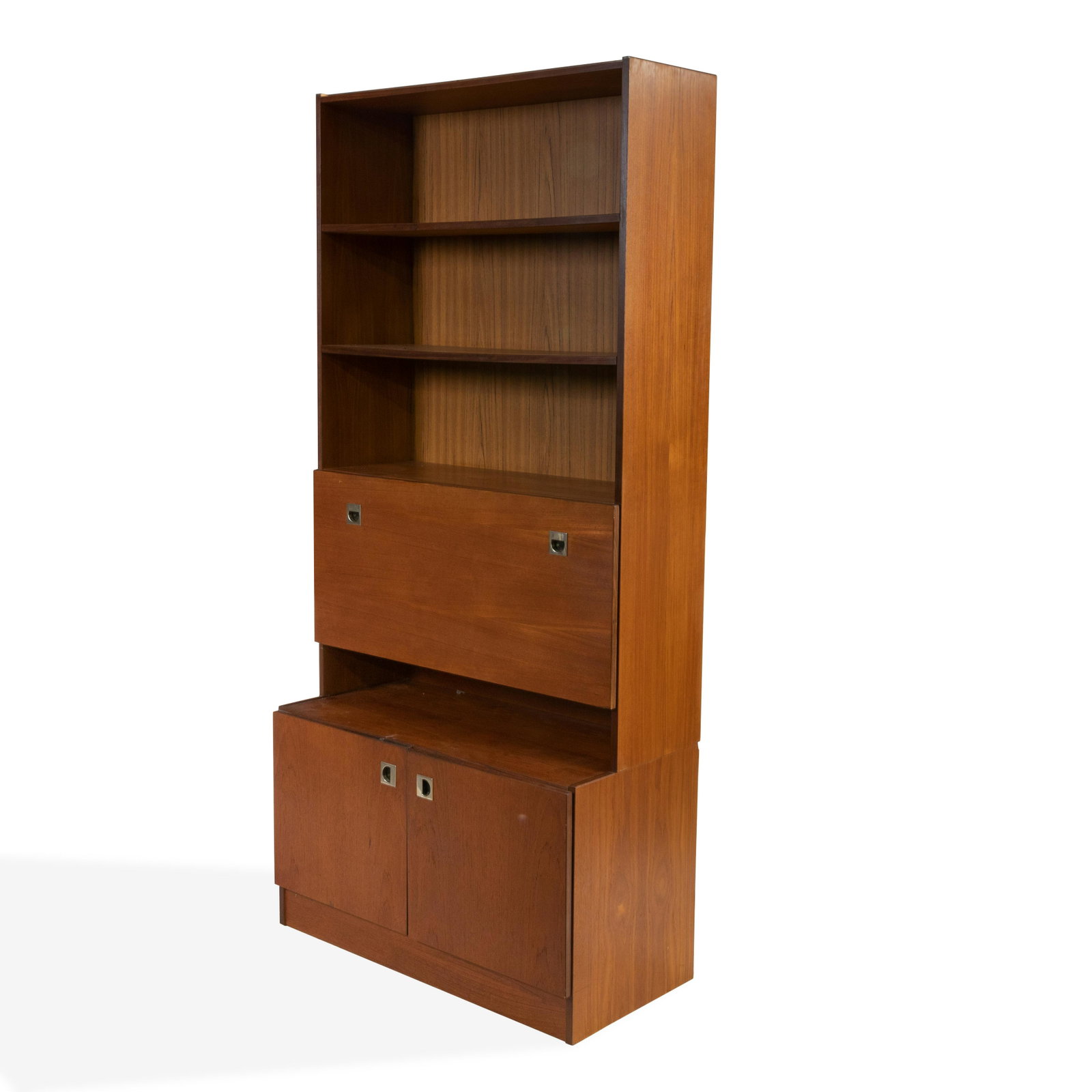 Danish Teak Bookcase: Description: Danish teak bookcase with removable shelves Dimensions: Top: 54" x 34" x 11 Bottom: 20" x 34" x 16