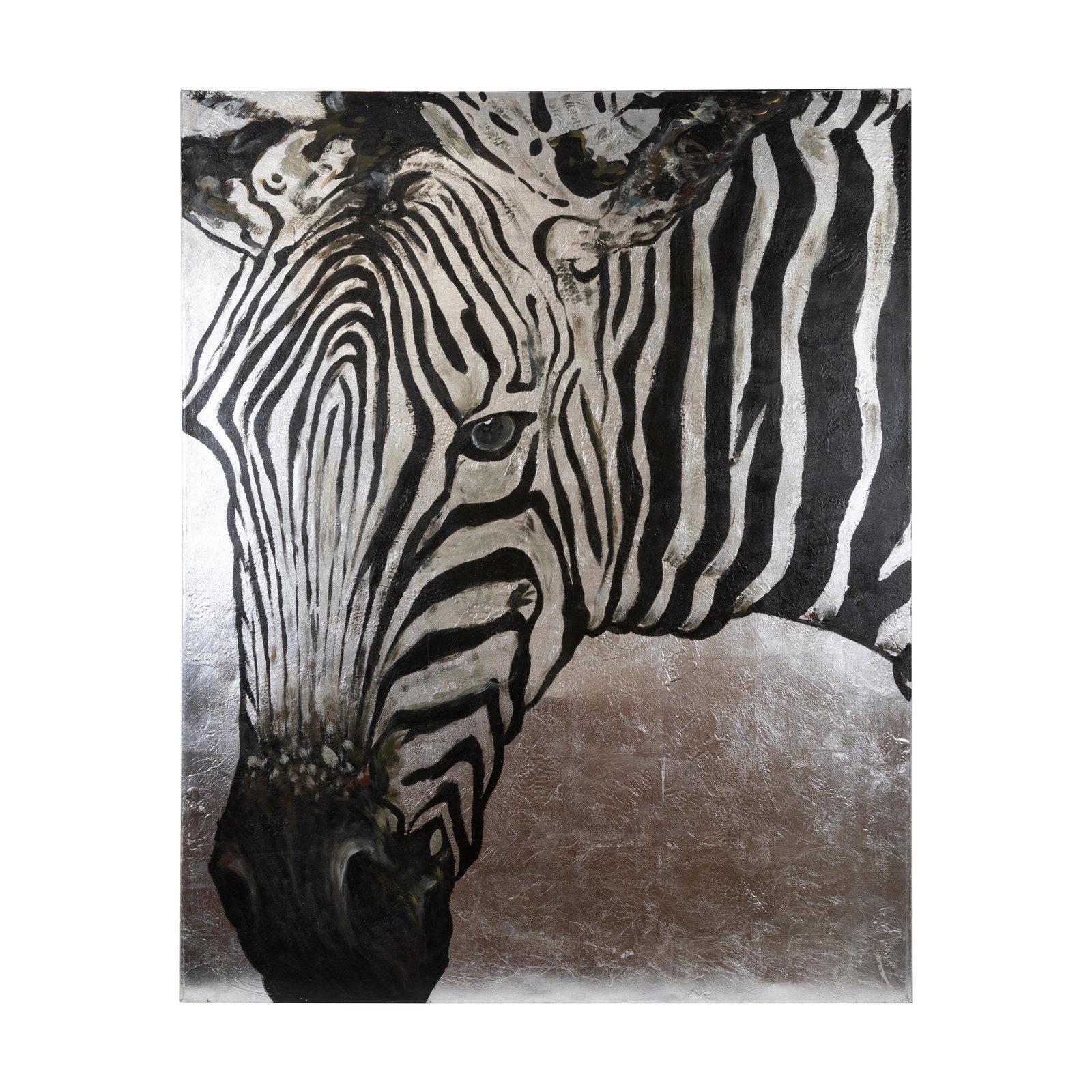 Large Zebra Painting on Canvas: Description - A large oil on canvas of a Zebra. Dimensions - 50" x 40"