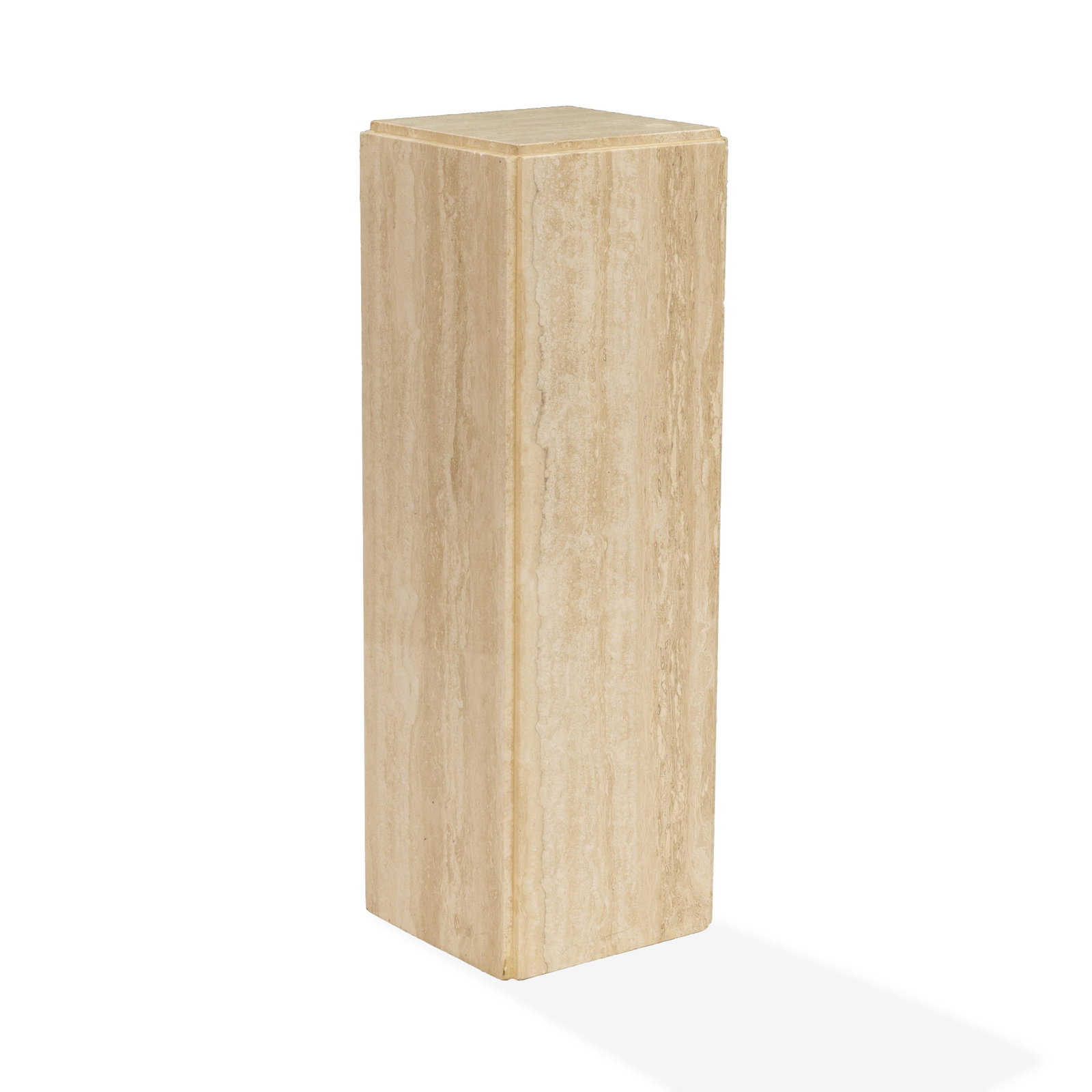 Travertine Pedestal: Description - A modernist travertine pedestal. Dimensions - 34" x 11"
