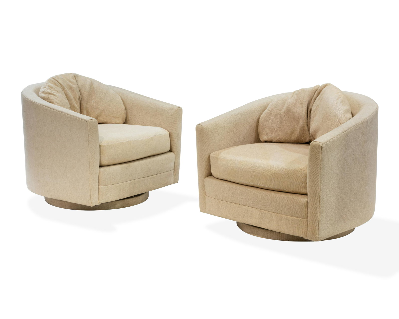Maurice Villency - Tweed Swivel Chairs: Description - A pair of tweed swivel chairs by Maurice Villency. Dimensions - 26" x 30" x 28"