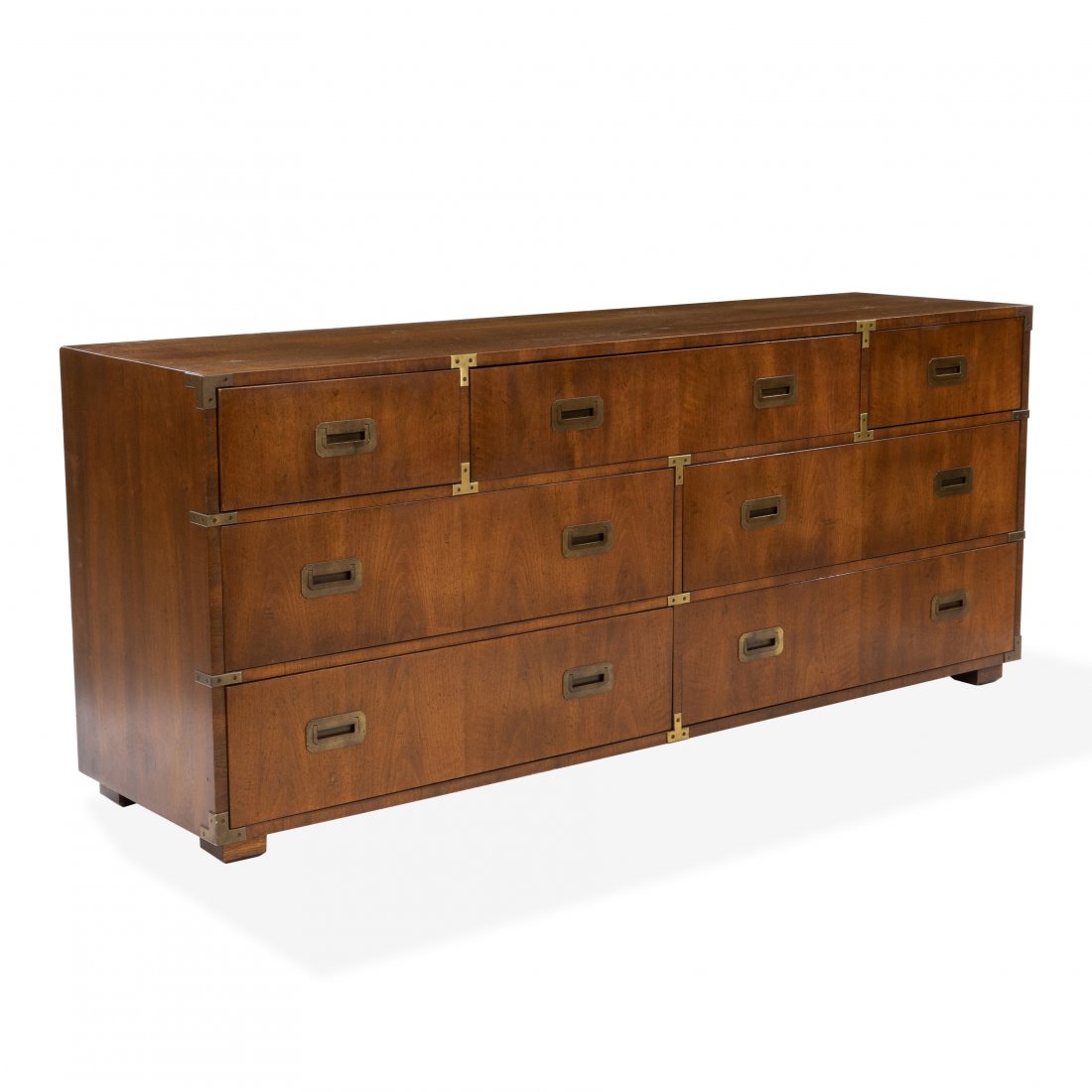 Henredon - Campaign Dresser: Description - A Henredon Officer's Collection campaign style dresser. Dimensions - 30" x 72" x 19"
