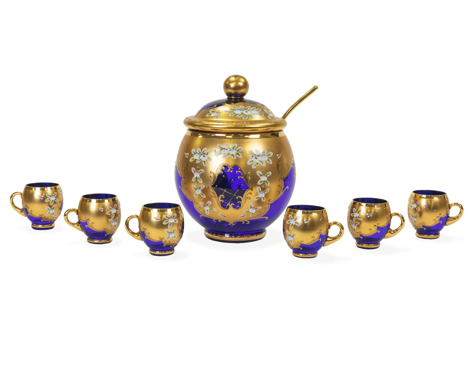 Decorated Cobalt Punch Set - 7 pieces (1 of 4)