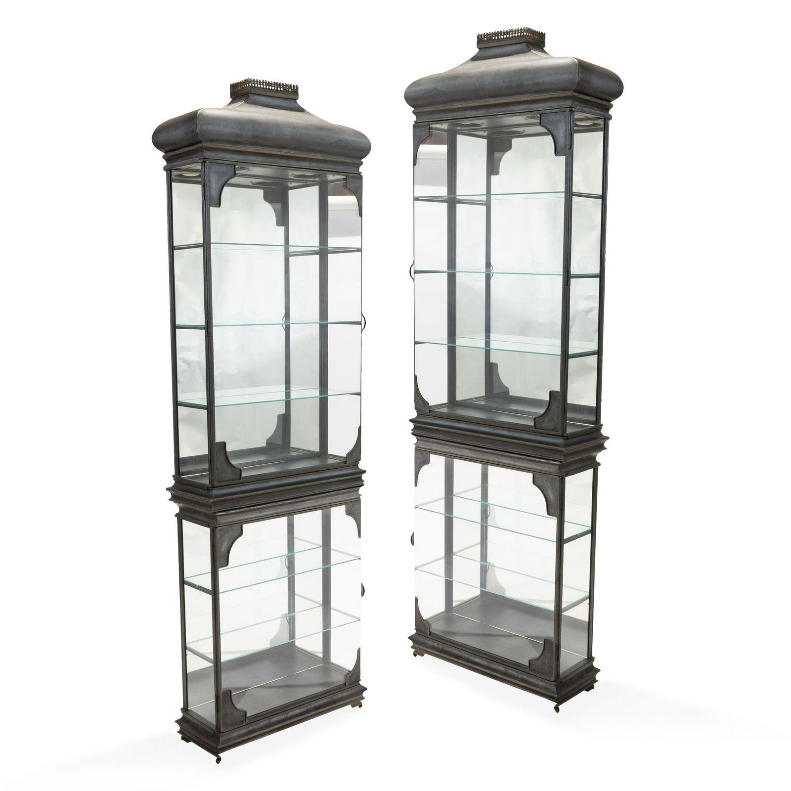 Chinese Modern Two Part Curio Cabinets - Pair (1 of 2)