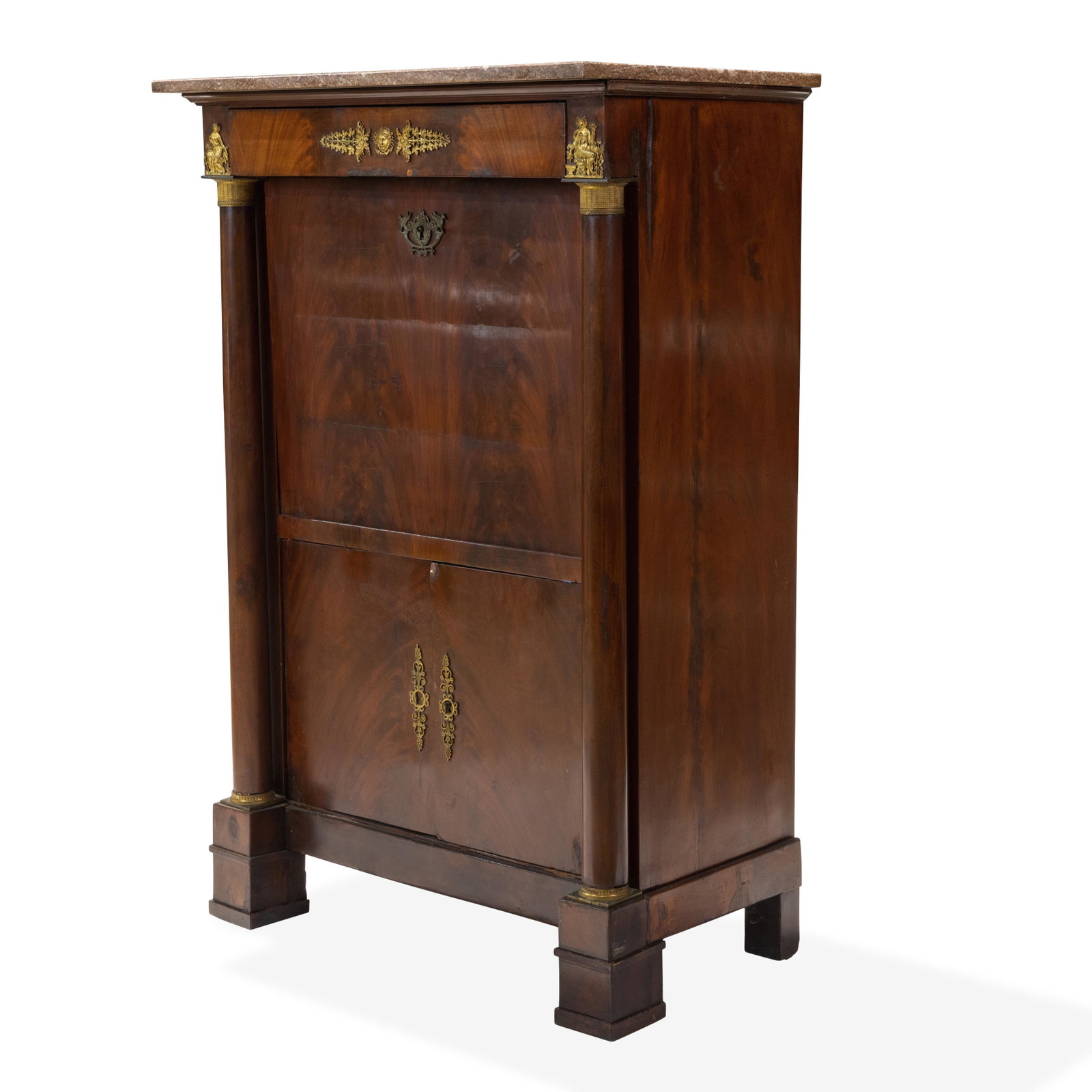 Mahogany French Empire Abutante: Description - A mahogany French Empire marble top abutante. Dimensions - 56" x 37" x 19"