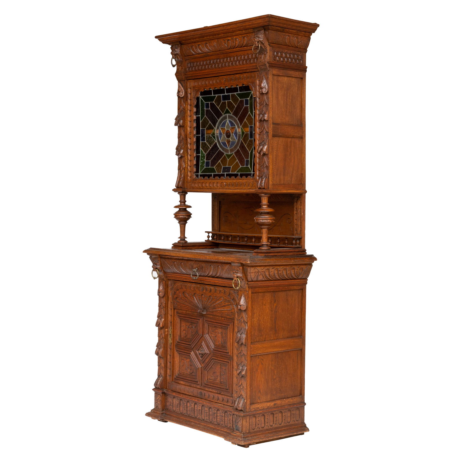 Carved Oak and Stained Glass Cabinet (1 of 6)