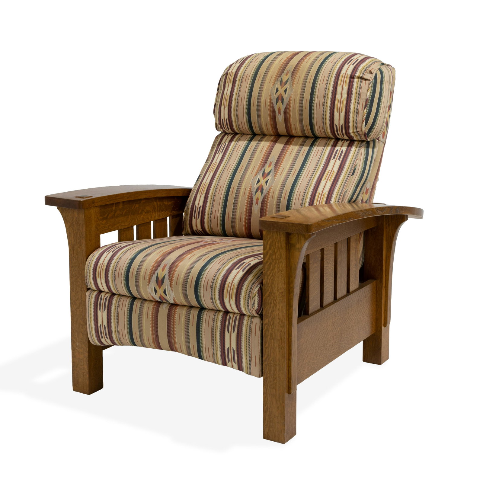 Stickley - Audi - Mission Oak Recliner: Description - A Stickley Audi mission oak recliner.. Stickley label on back left leg. Dimensions - 39" x 36" x 41"